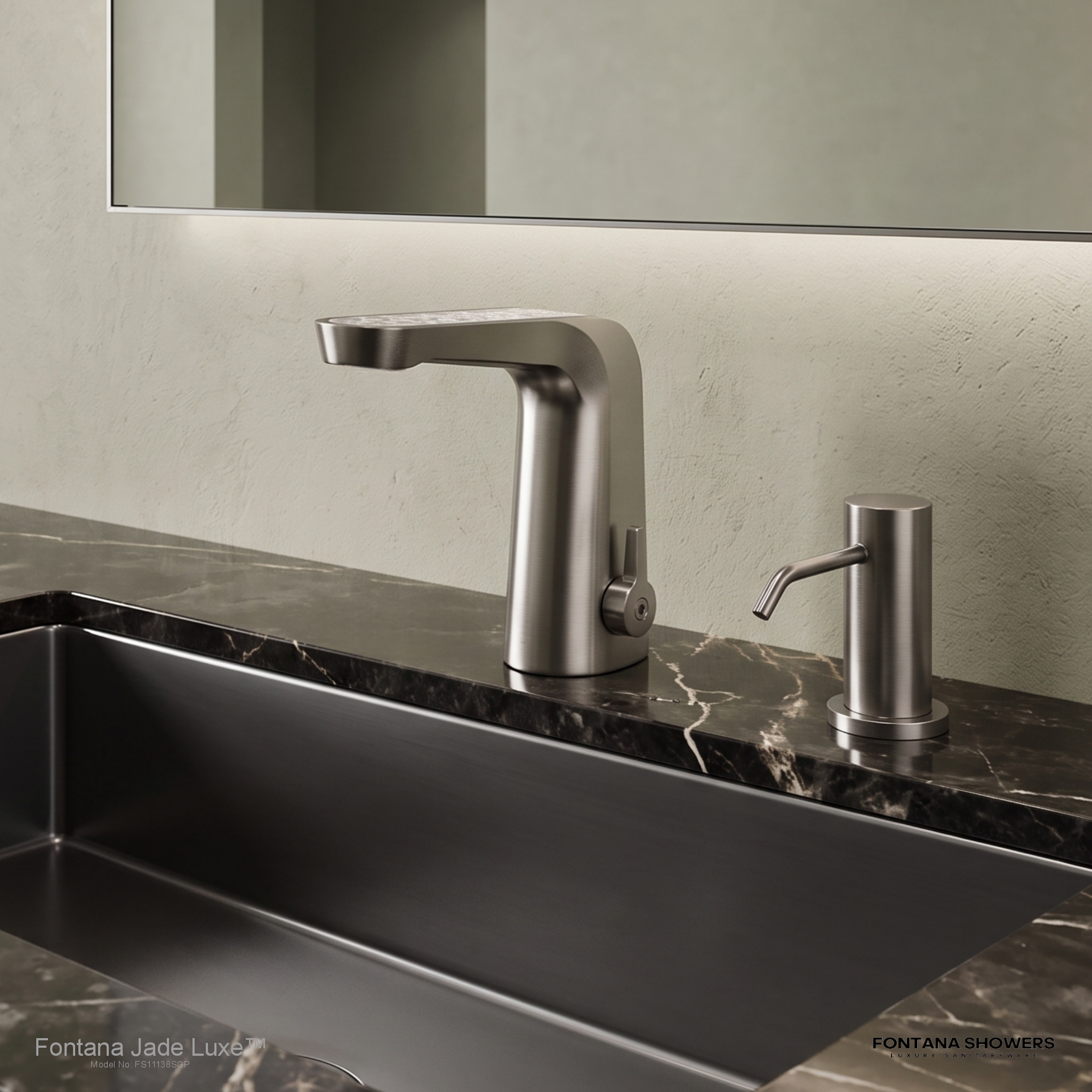 Jade Luxe Satin Graphite and Mother of Pearl Touchless Faucet and Dispenser Set - FS11138SGP