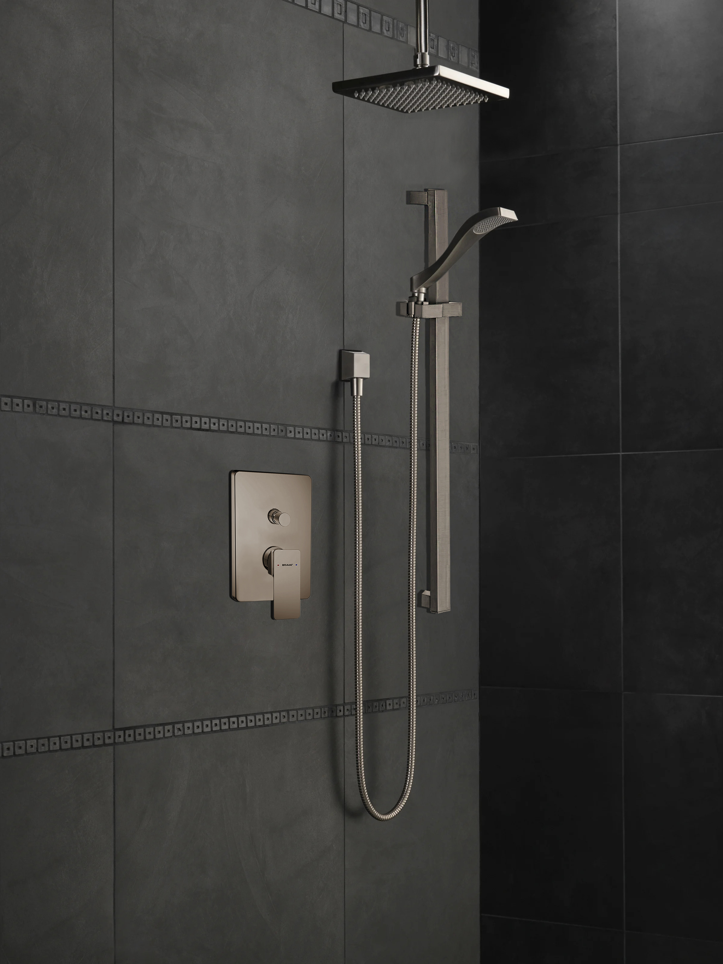 Matte Black Square Shower Head Ceiling Arm Set Bath Concealed Shower Mixer Valve 