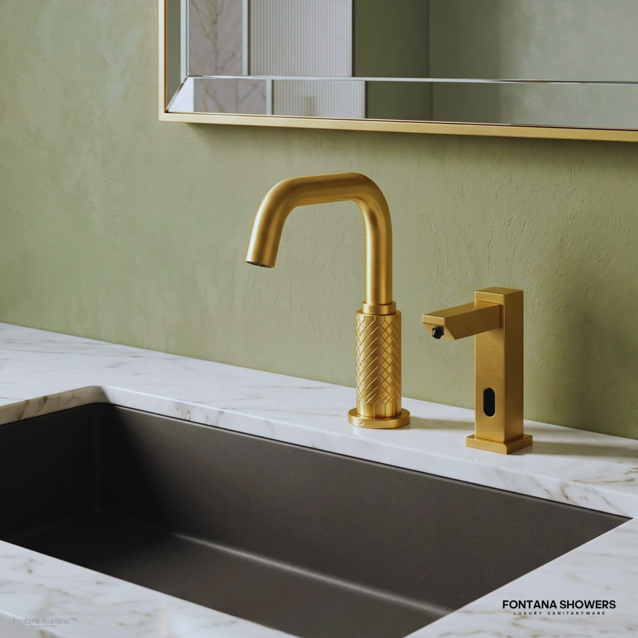 Fontana FS12017 Brushed Gold Touchless Faucet & Soap Dispenser Set
