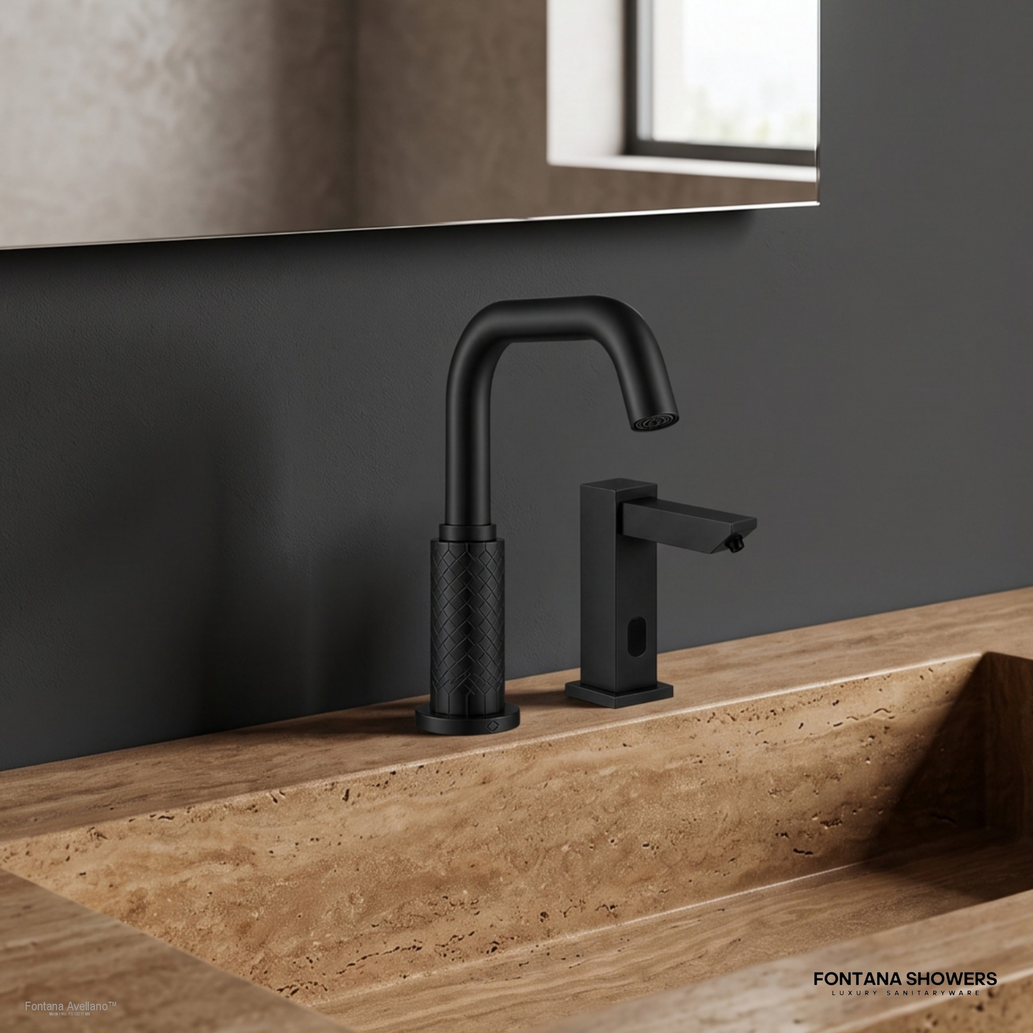Fontana FS12017 Matte Black Touchless Faucet & Soap Dispenser Set