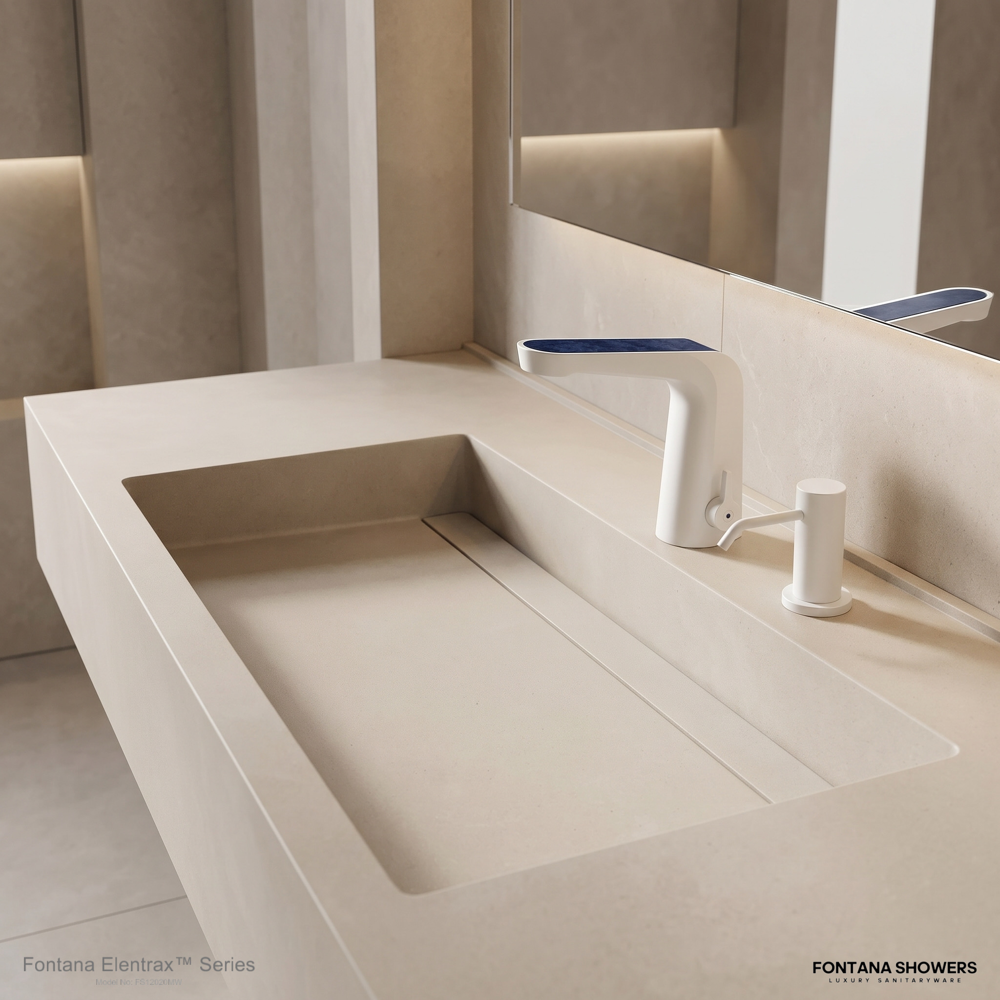Fontana Elentrax Series Matte White Sensor Faucet & Soap Dispenser Set