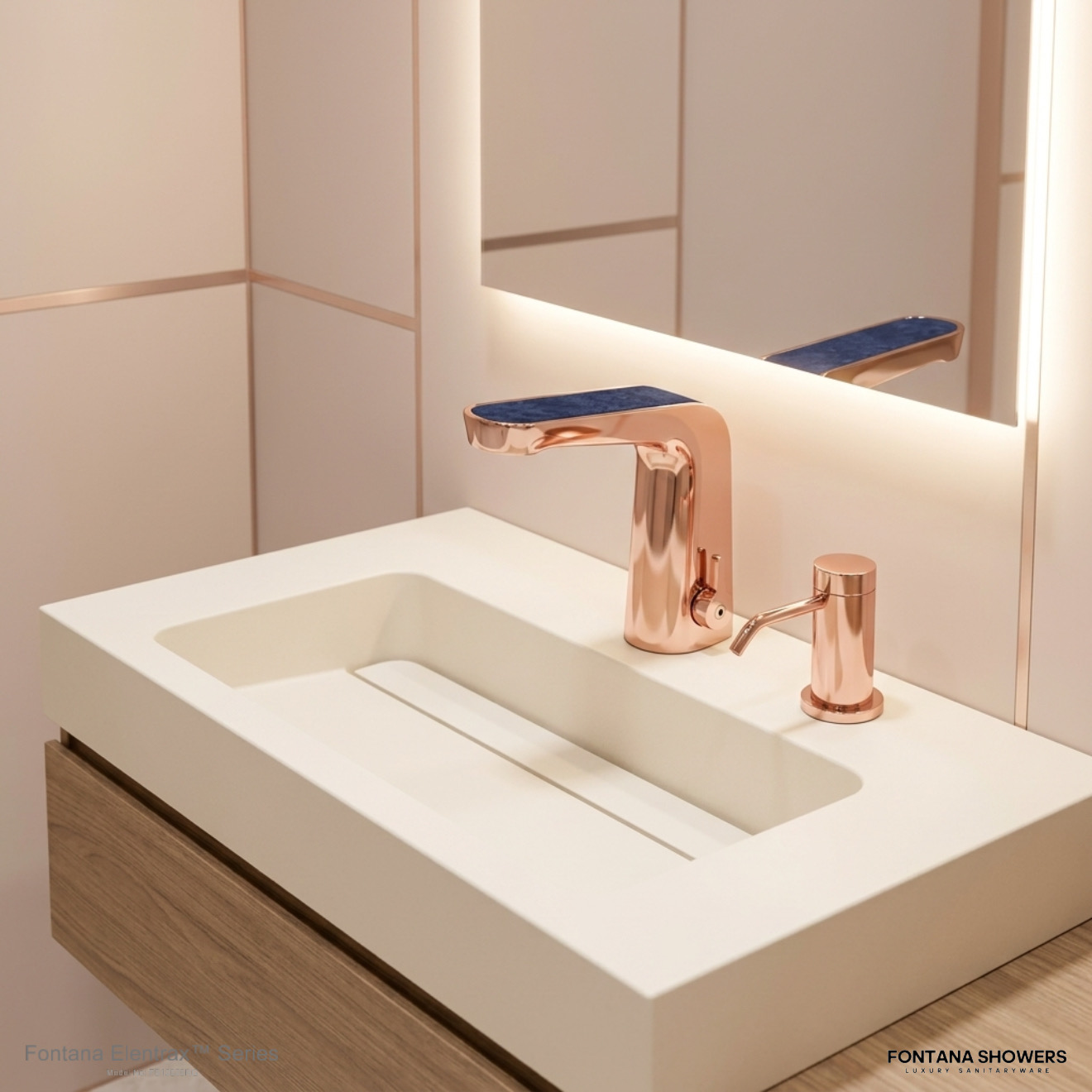Fontana Elentrax Rose Gold sensor faucet and soap dispenser set