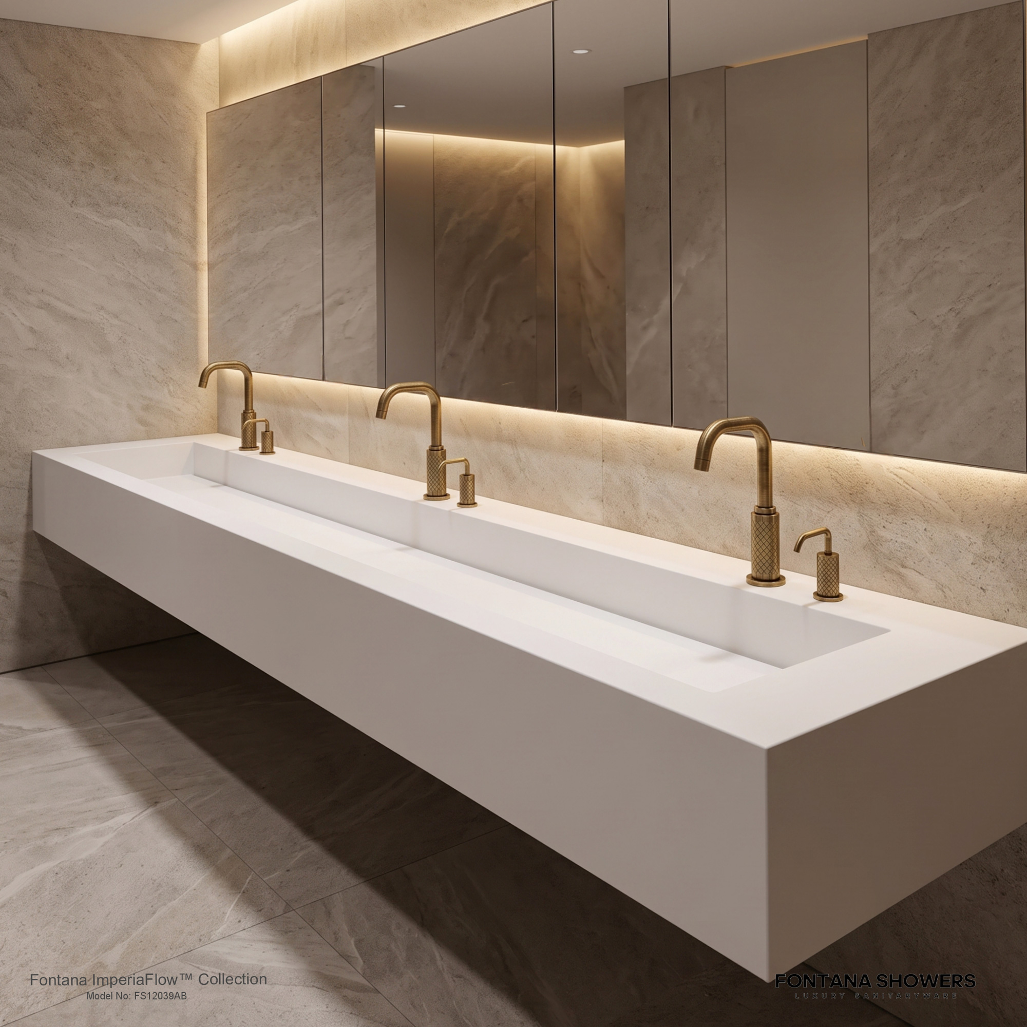 Fontana FS12039 Antique Brass Touchless Faucet & Soap Dispenser Set