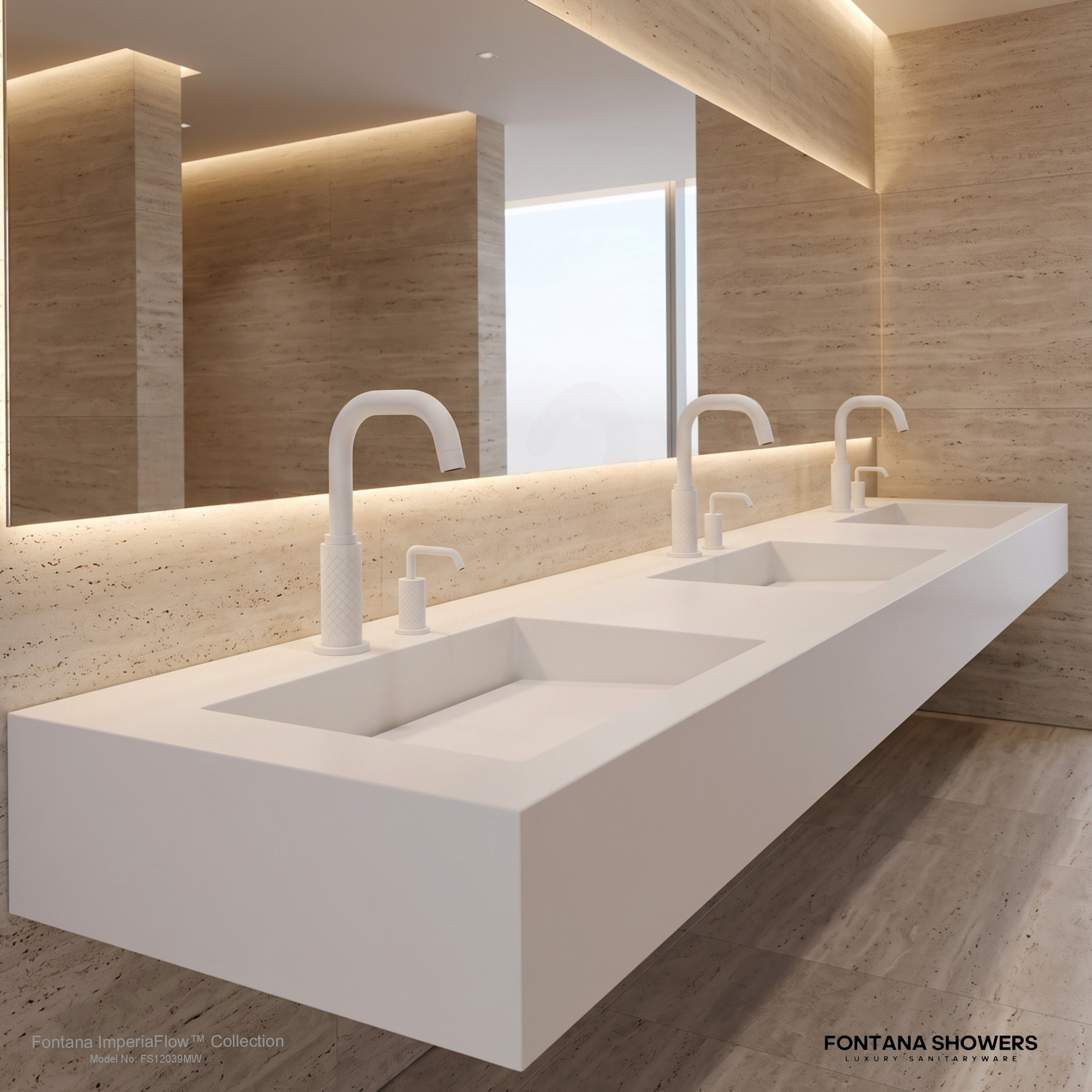 Fontana FS12039 Matte White Touchless Faucet & Soap Dispenser Set