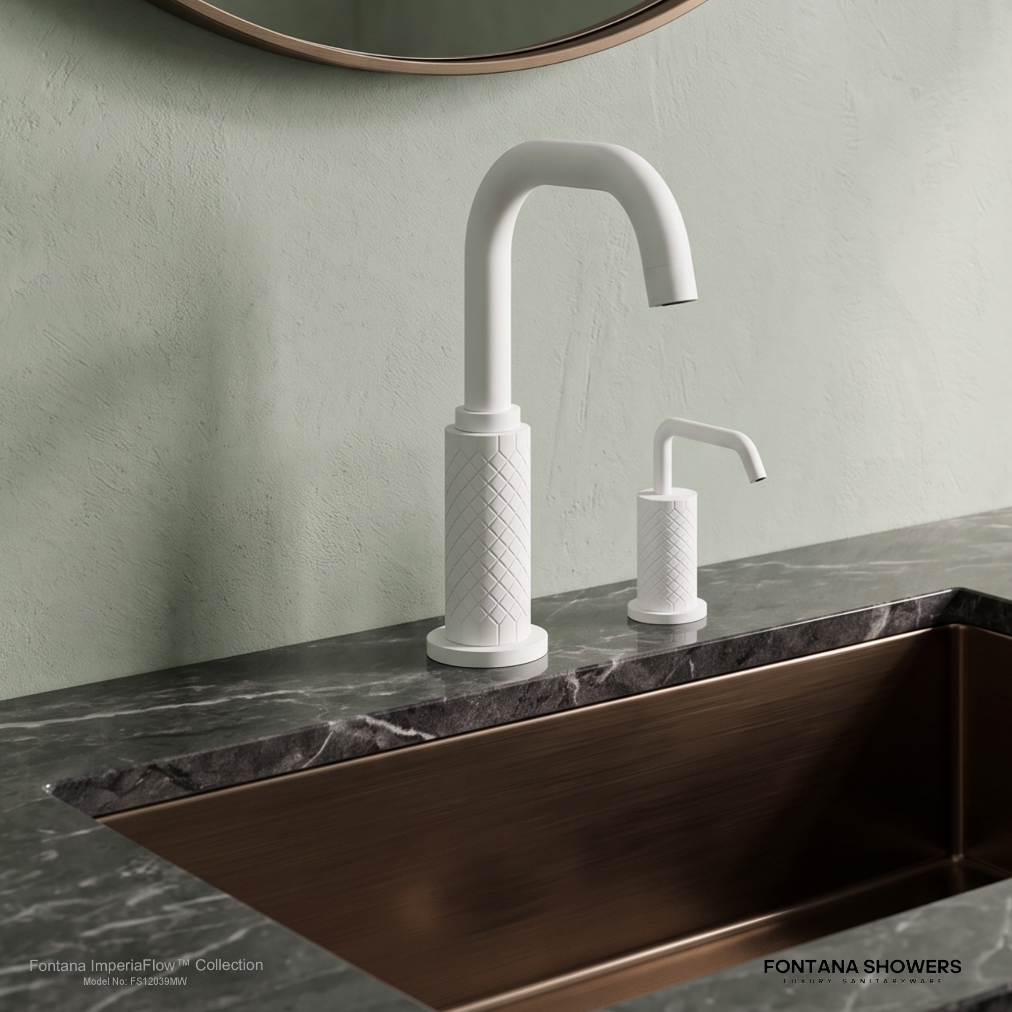 Fontana FS12039 Matte White Touchless Faucet & Soap Dispenser Set