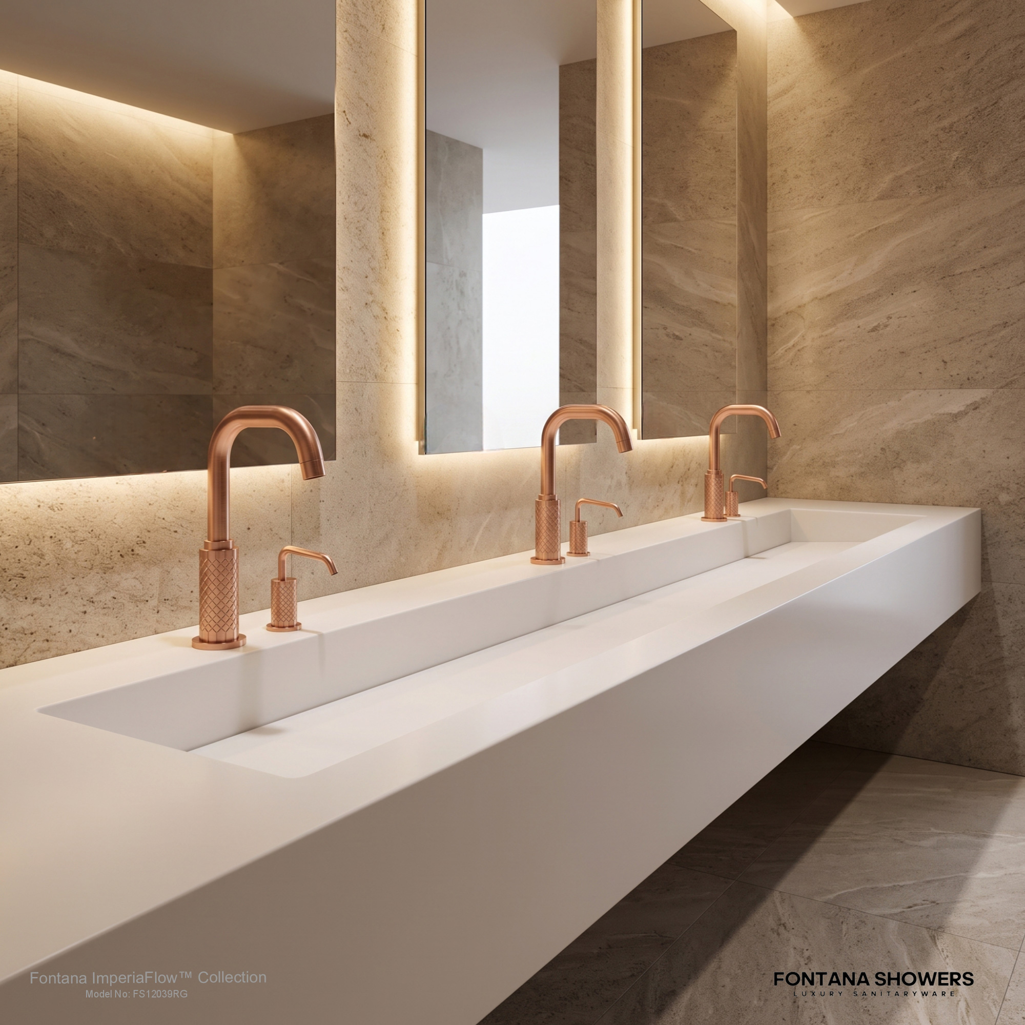 Fontana FS12039 Rose Gold Touchless Faucet & Soap Dispenser Set