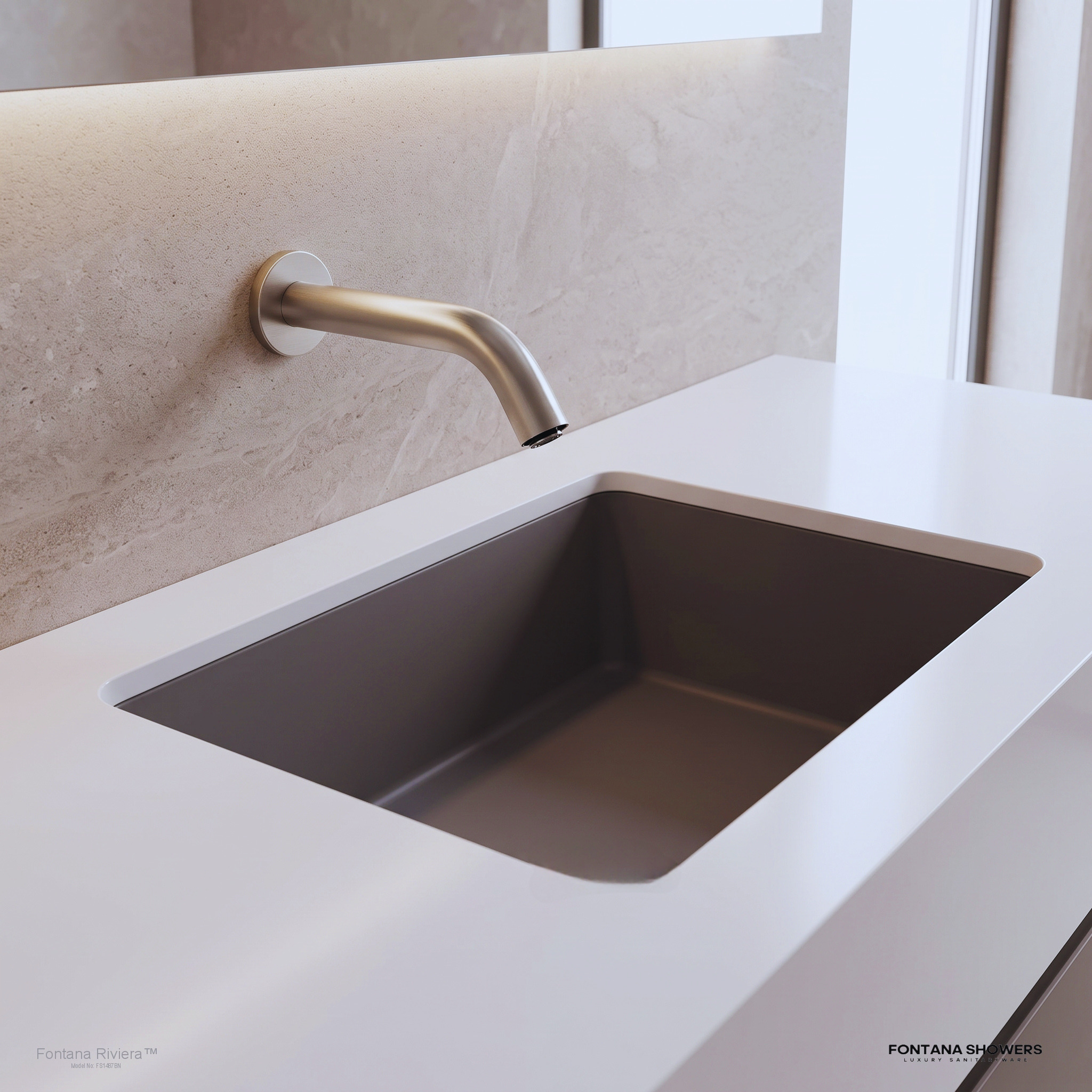 FontanaCryzora brushed nickel commercial wall-mounted touchless sensor faucet, product view 1