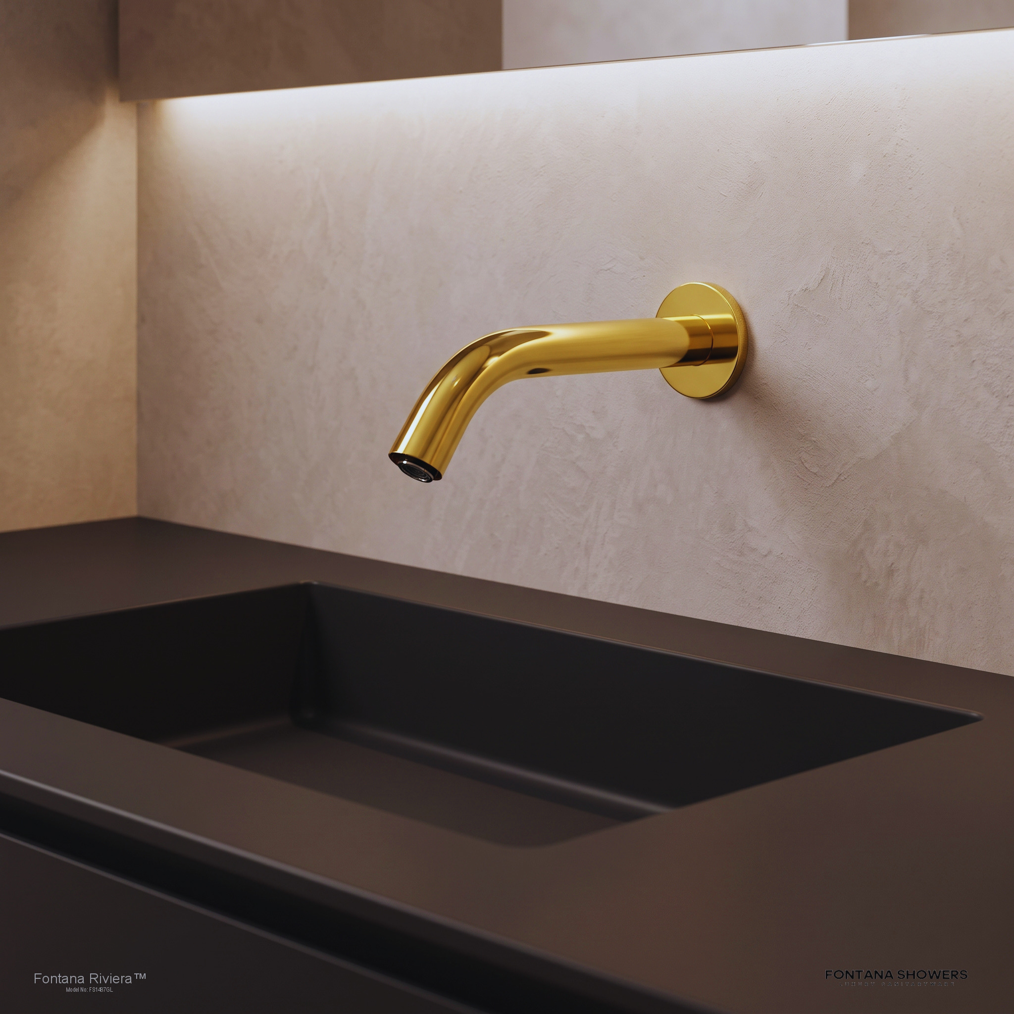 FontanaAuralith gold commercial wall-mounted touchless sensor faucet, product view 2