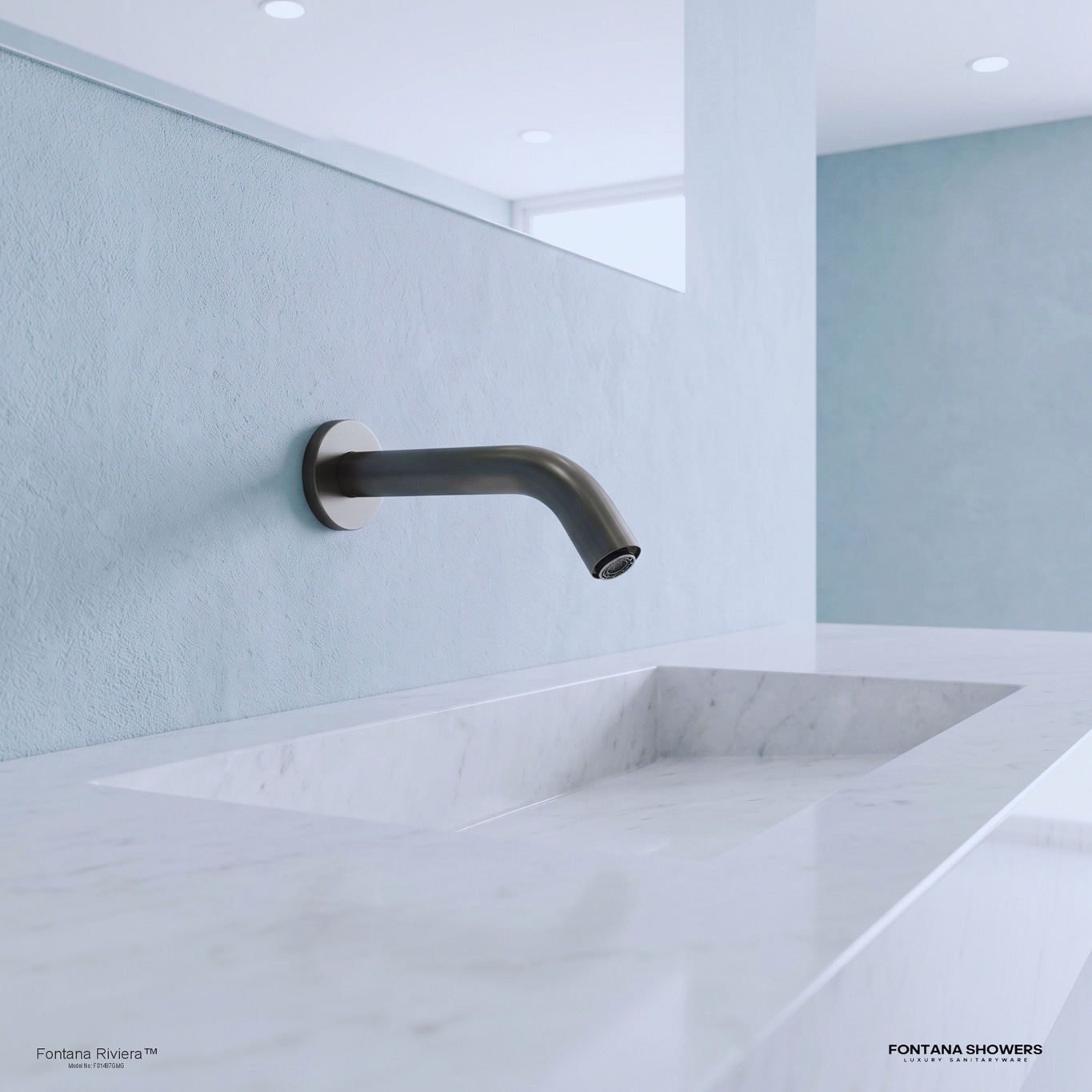 FontanaZeniora gunmetal grey commercial wall-mounted touchless sensor faucet, product view 1