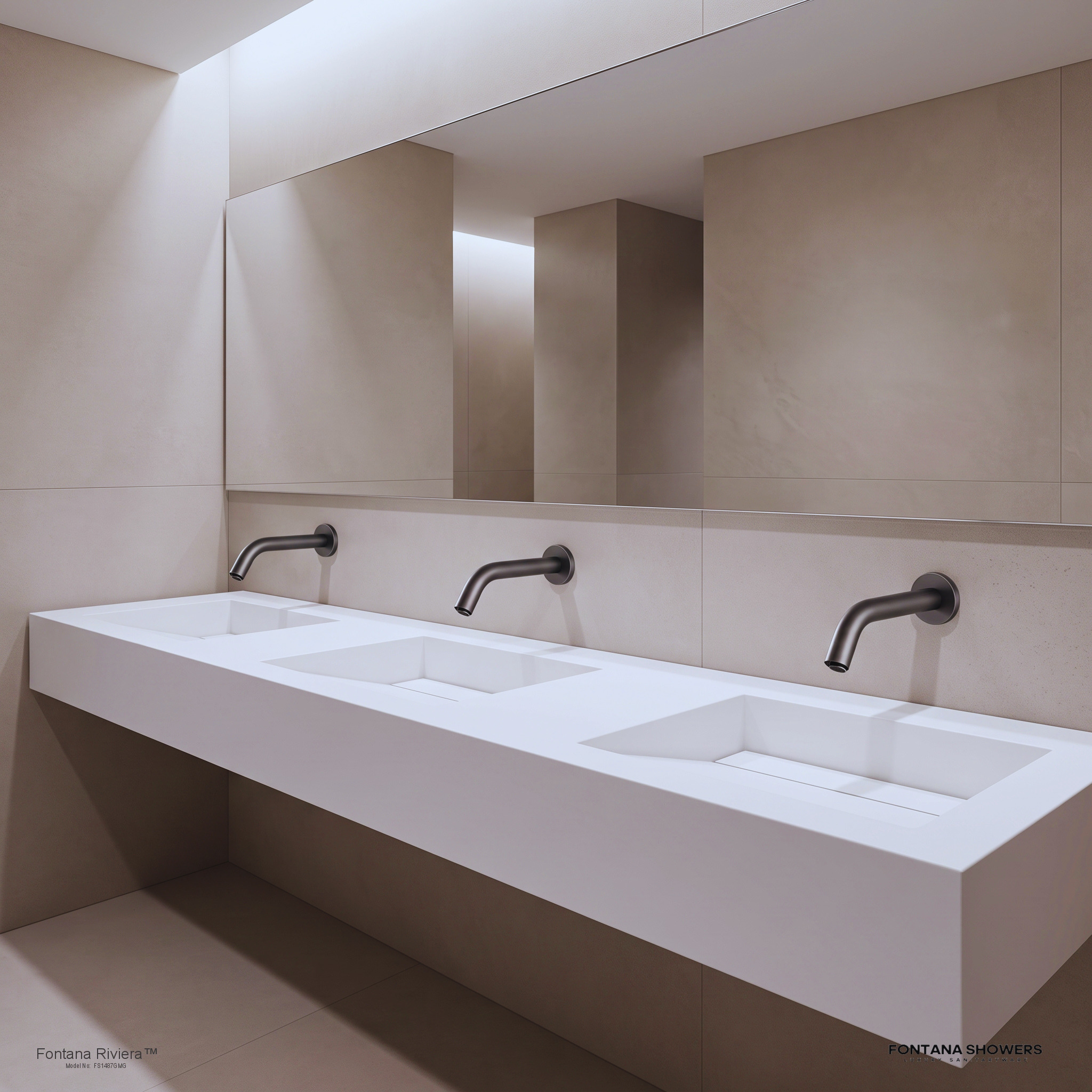 FontanaZeniora gunmetal grey commercial wall-mounted touchless sensor faucet, product view 2