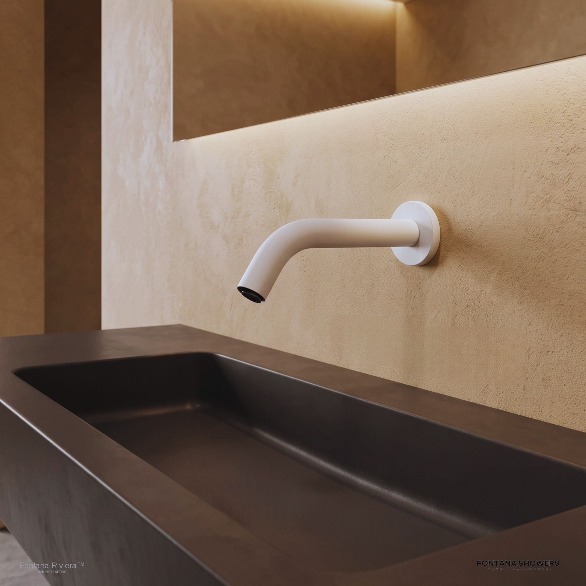 FontanaAquarion matte white commercial wall-mounted touchless sensor faucet, product view 2