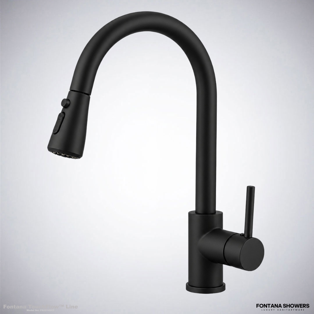 Fontana Black Touch Kitchen Faucet with Pull Out Sprayer