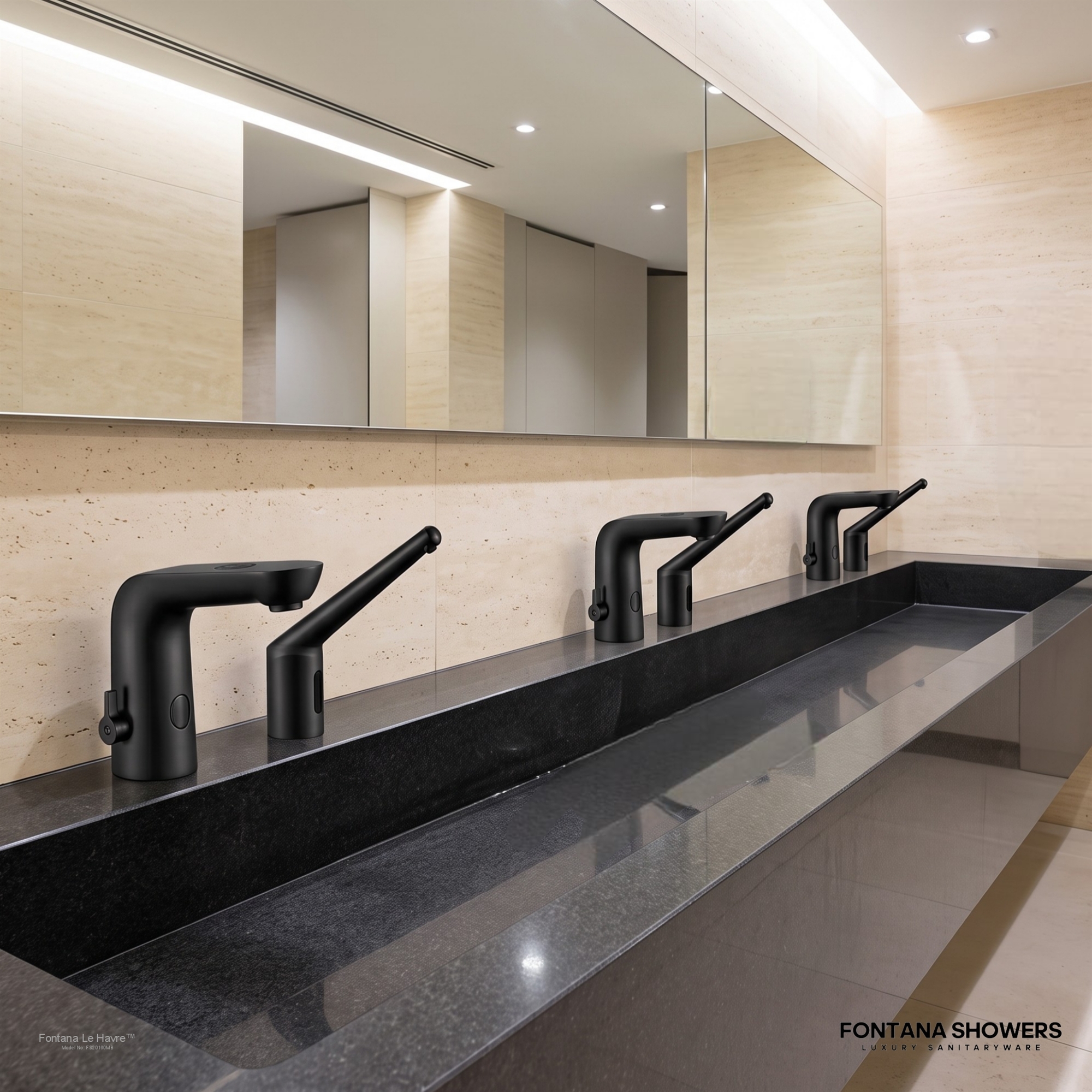 Fontana Le Havre Matte Black Motion Sensor Faucet and Automatic Deck Mount Soap Dispenser