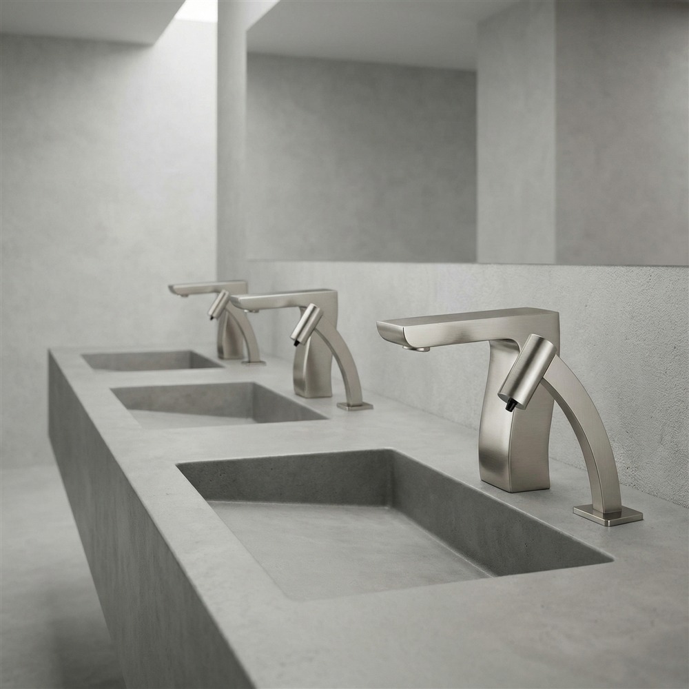 Fontana countertop faucet and soap dispenser sensor detection-zone diagram showing infrared sensing fields, activation ranges, detection angles, hand positioning and false-activation zones