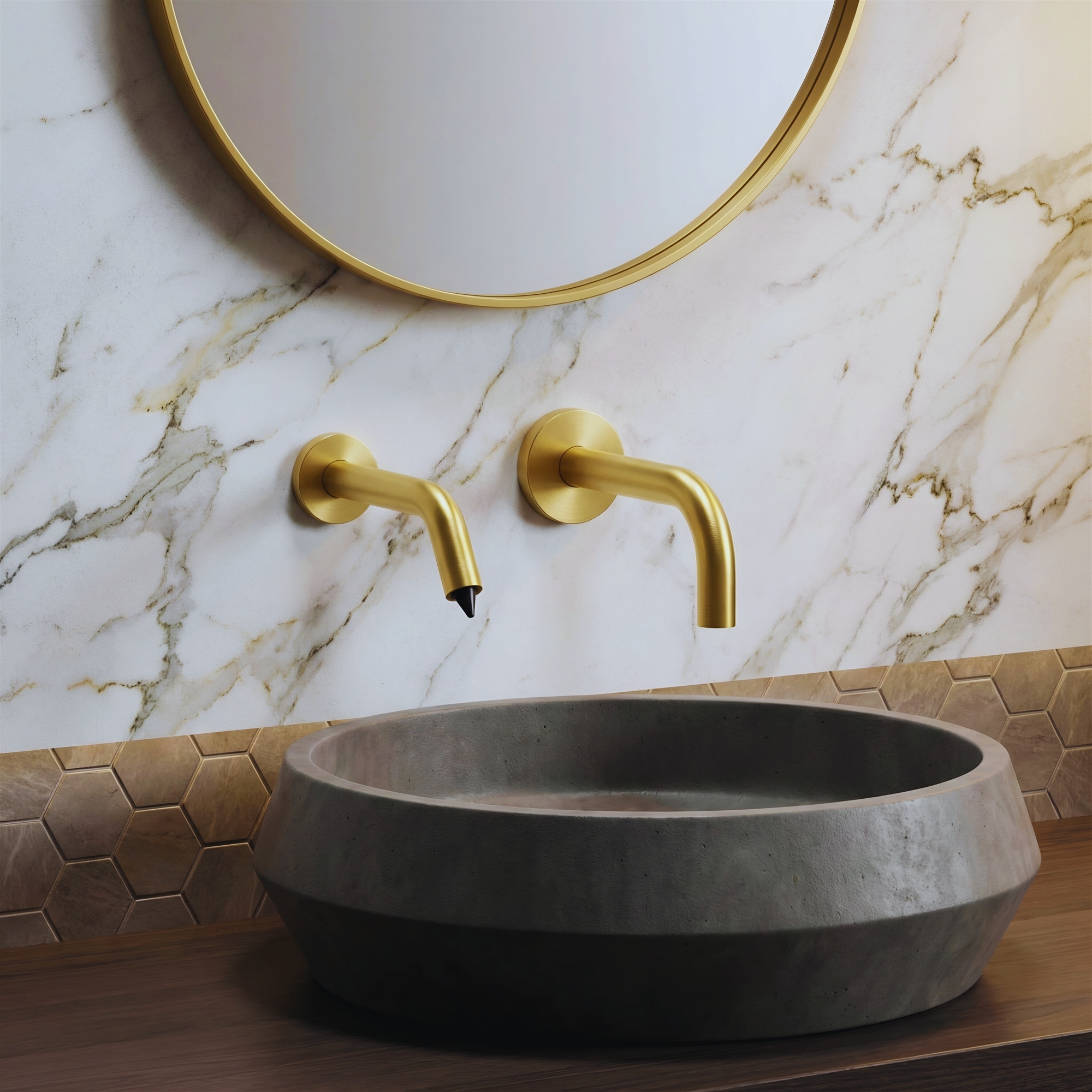 Fontana AquaElevate brushed gold wall-mounted sensor faucet with automatic soap dispenser set