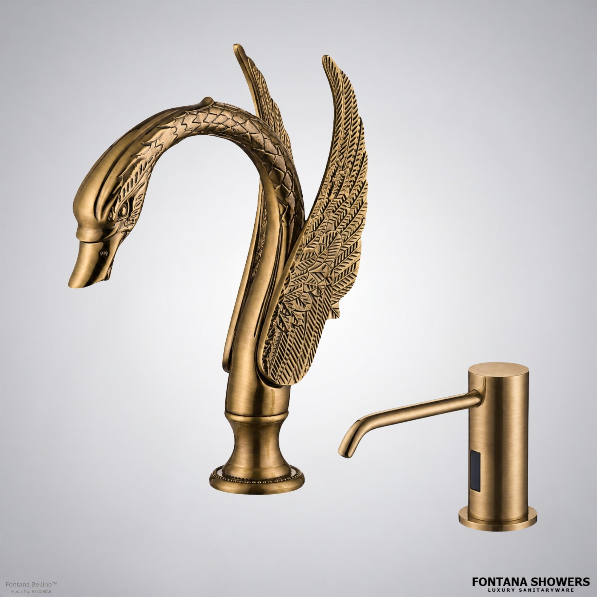 Fontana Bellino Antique Brass Touchless Faucet and Dispenser Set - FS2098AB