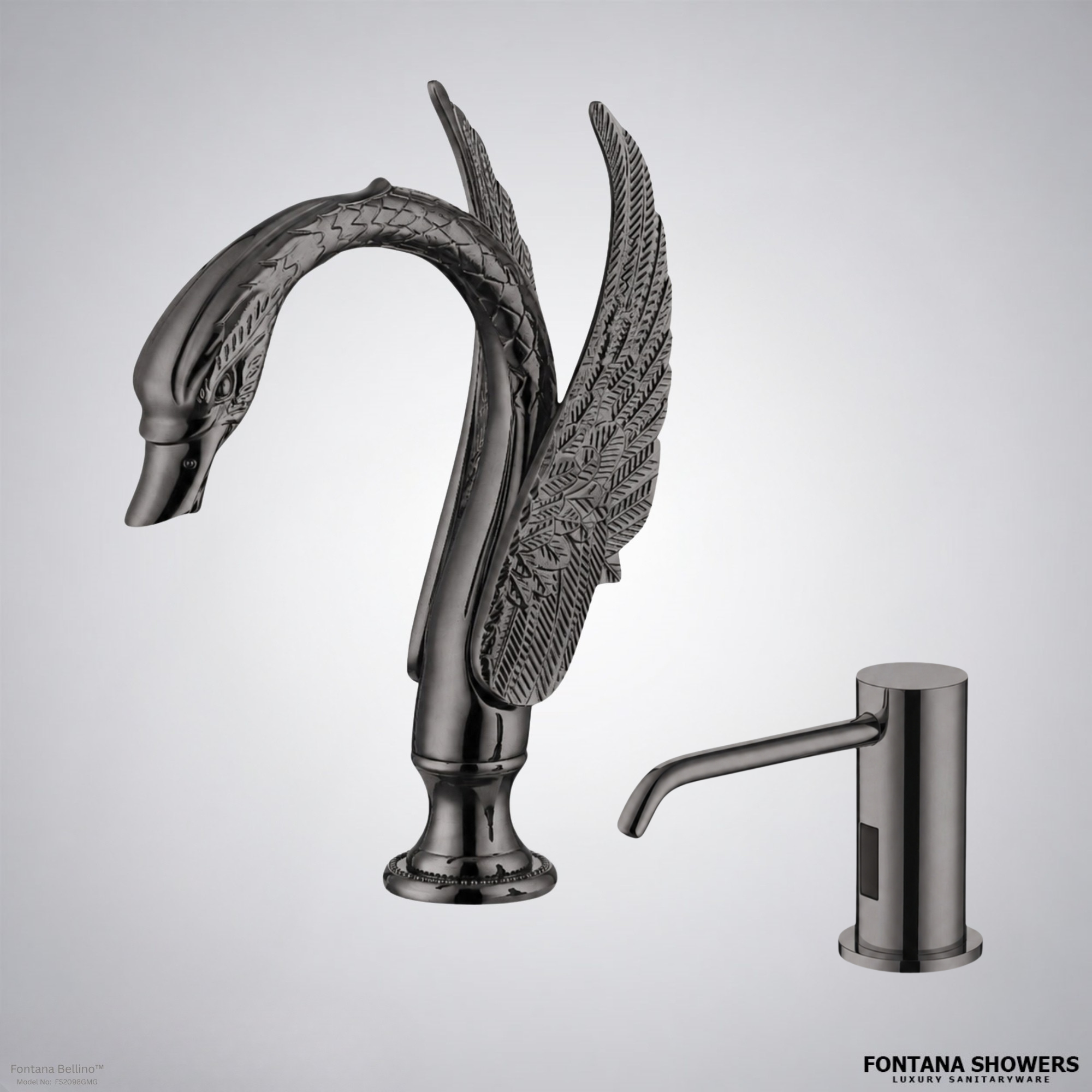 Fontana Bellino Gun Metal Gray Touchless Faucet and Dispenser Set - FS2098GMG