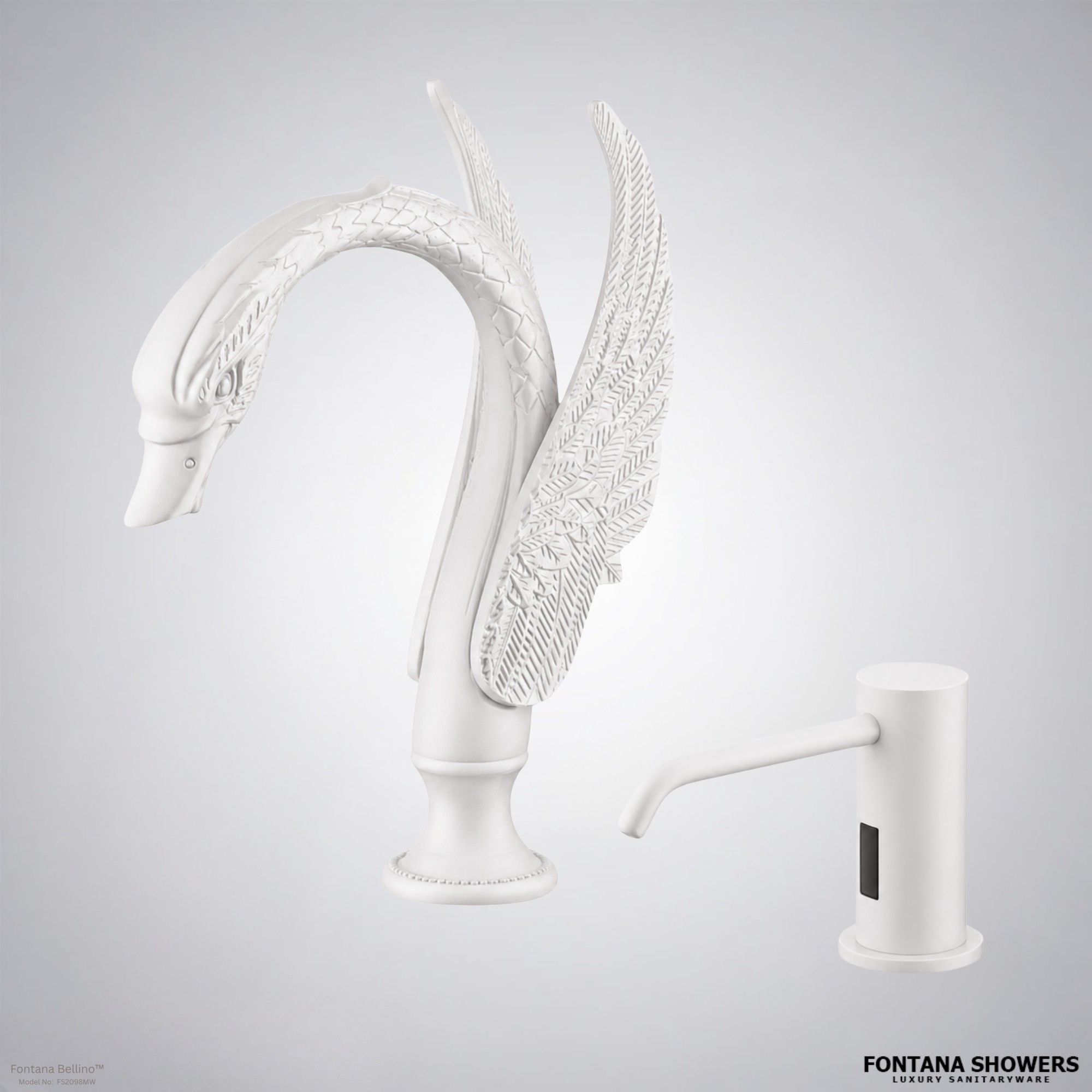 Fontana Bellino Matte White Touchless Faucet and Dispenser Set - FS2098MW