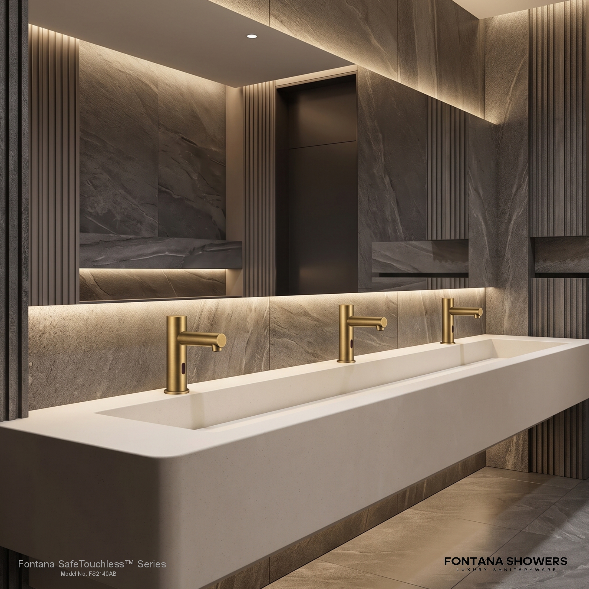 Fontana SafeTouchless antique brass sensor-controlled deck-mounted commercial faucet, product view 1