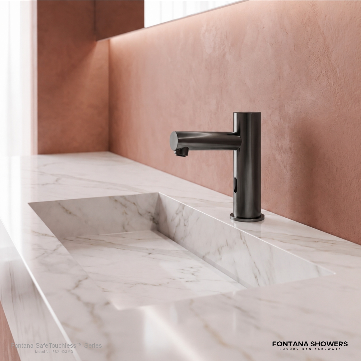 Fontana SafeTouchless gun metal gray sensor-controlled deck-mounted commercial faucet, product view 2