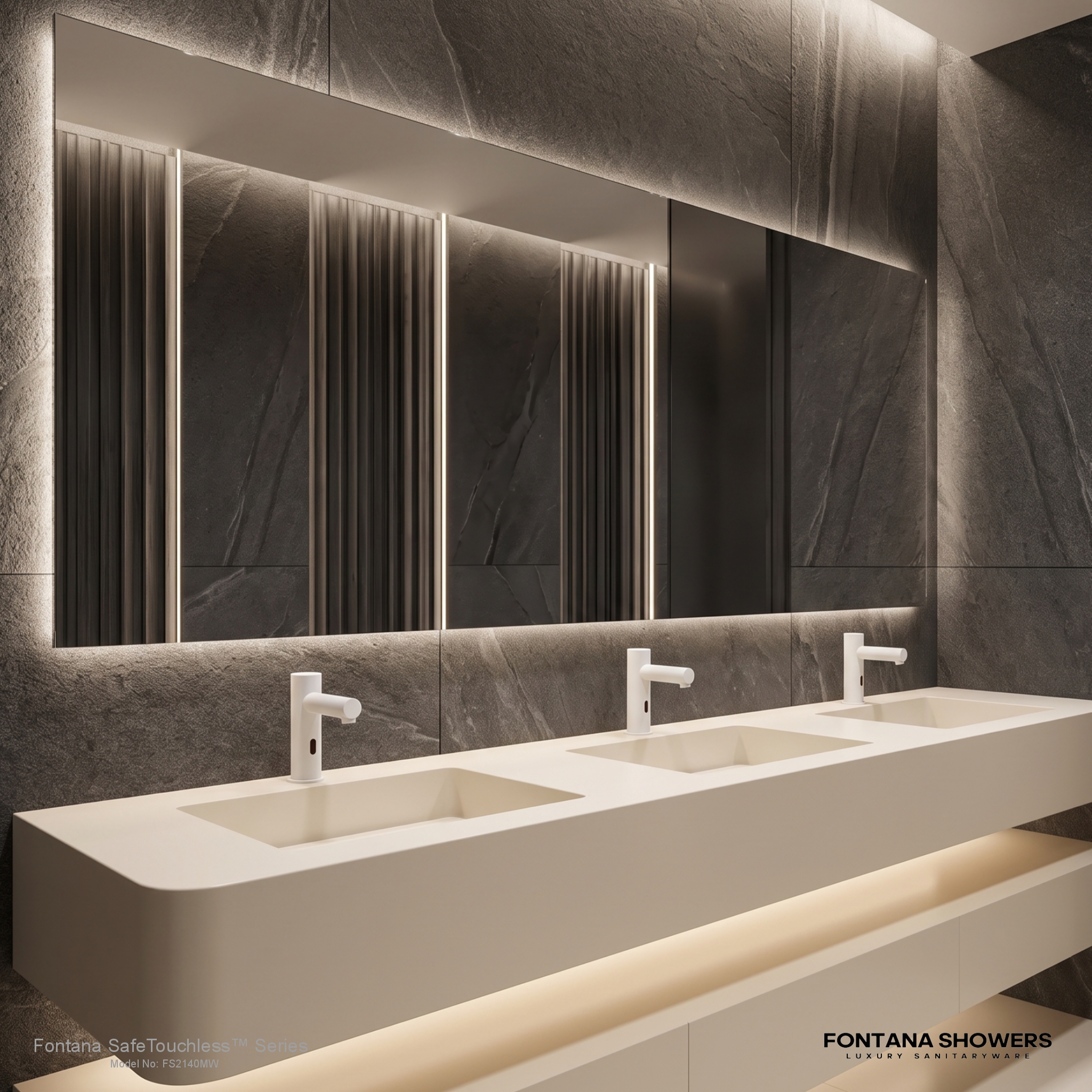 Fontana SafeTouchless matte white hands-free deck-mounted commercial faucet, product view 2