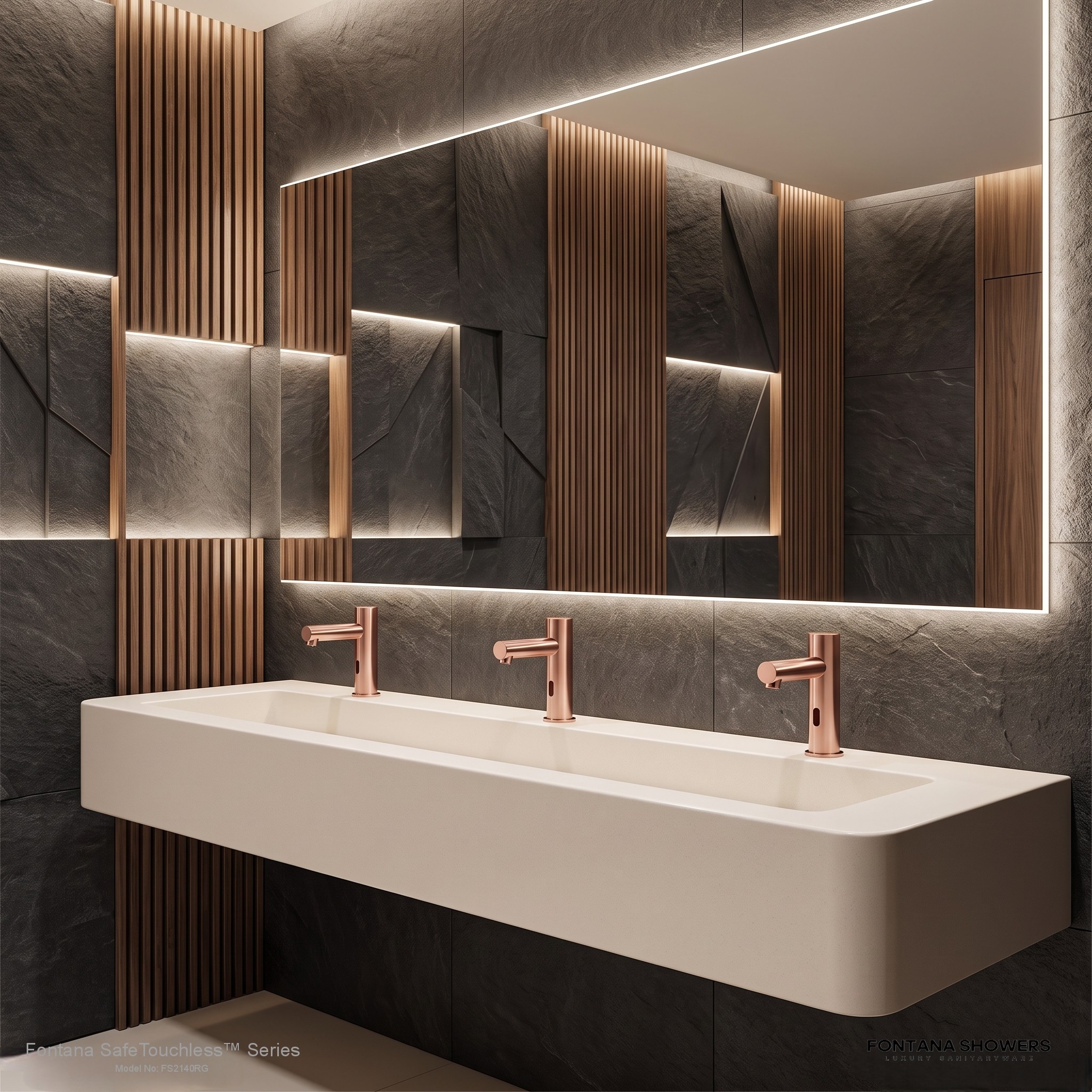 Fontana SafeTouchless rose gold sensor-controlled deck-mounted commercial faucet, product view 2