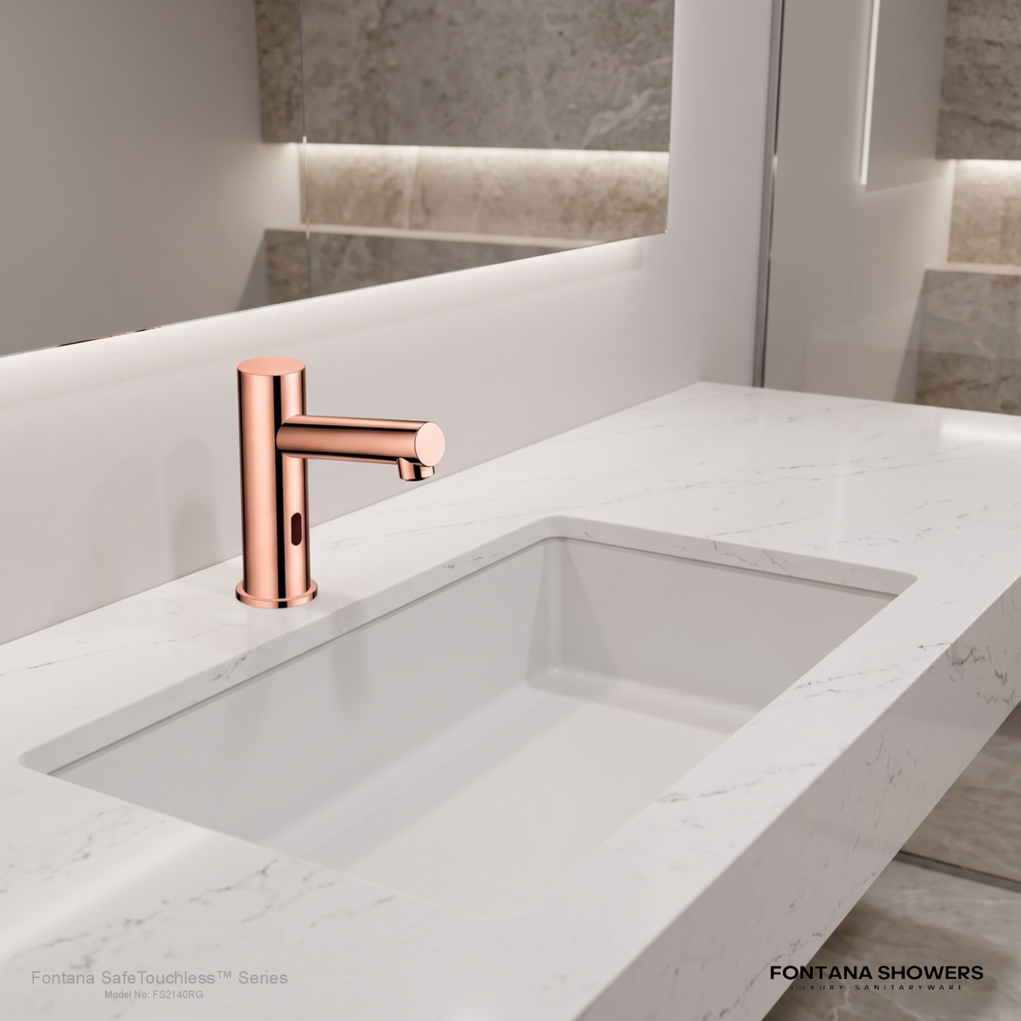 Fontana SafeTouchless rose gold sensor-controlled deck-mounted commercial faucet, product view 1