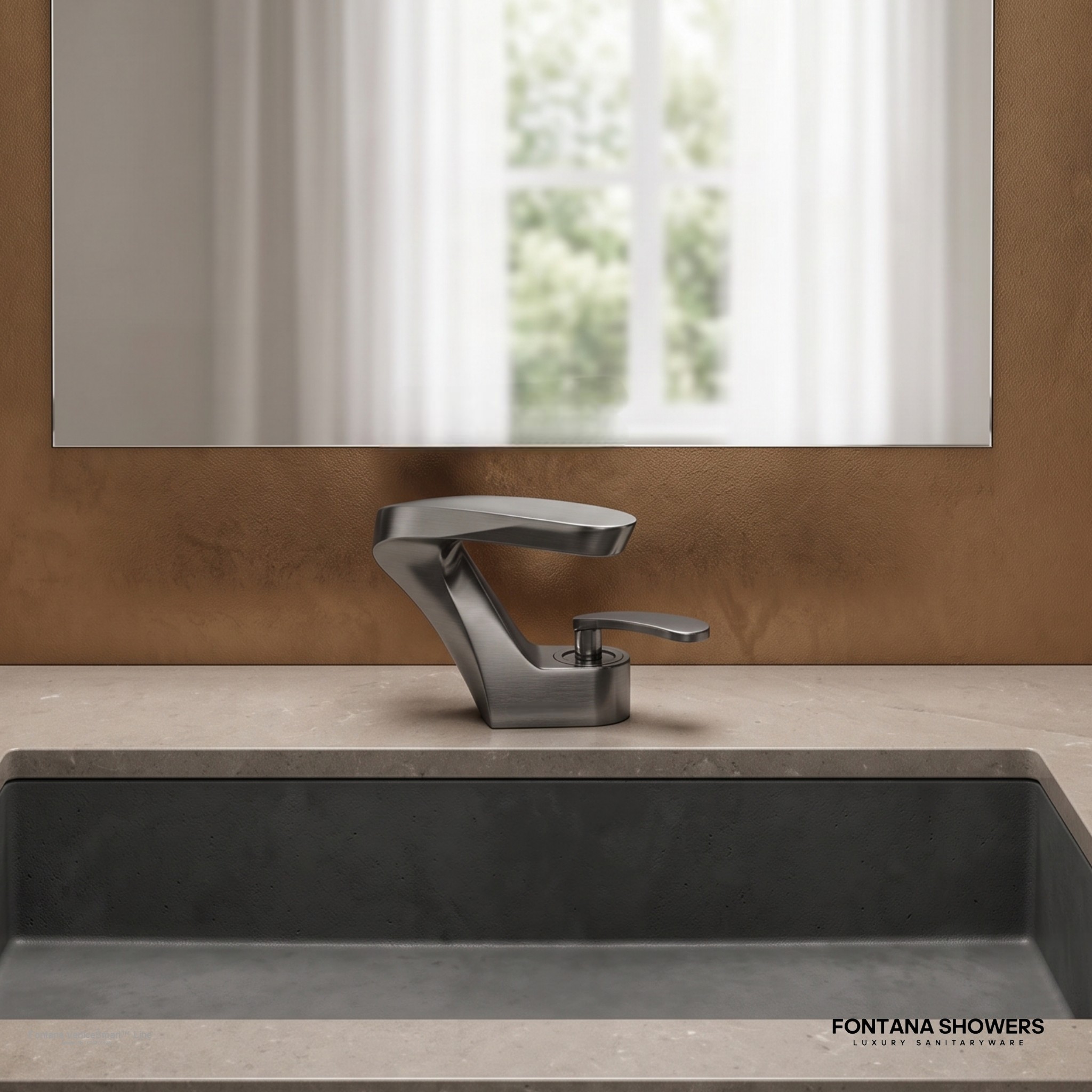 Fontana VeniceSmart Line Gun Metal Gray Luxury Brass Bathroom Faucet