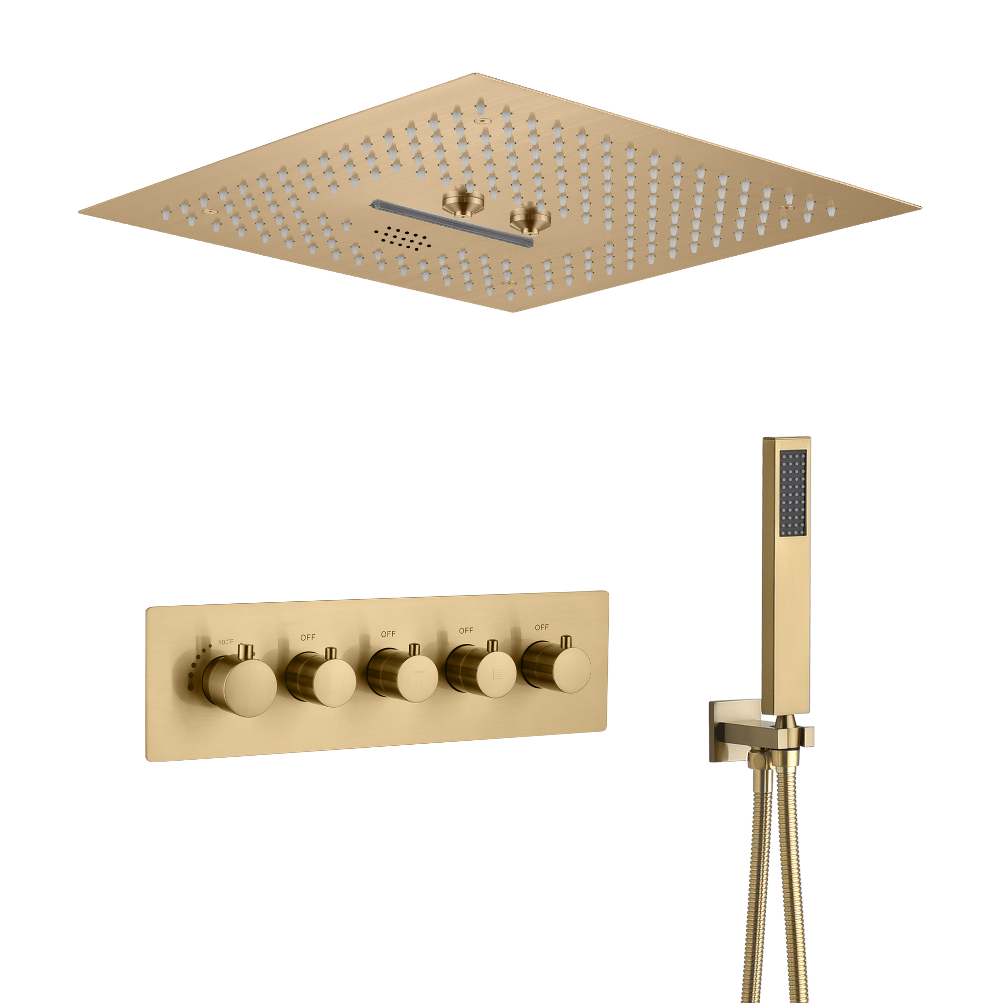 Fontana Epinal Luxury Brushed Gold LED & Music Shower System | 4 Functions