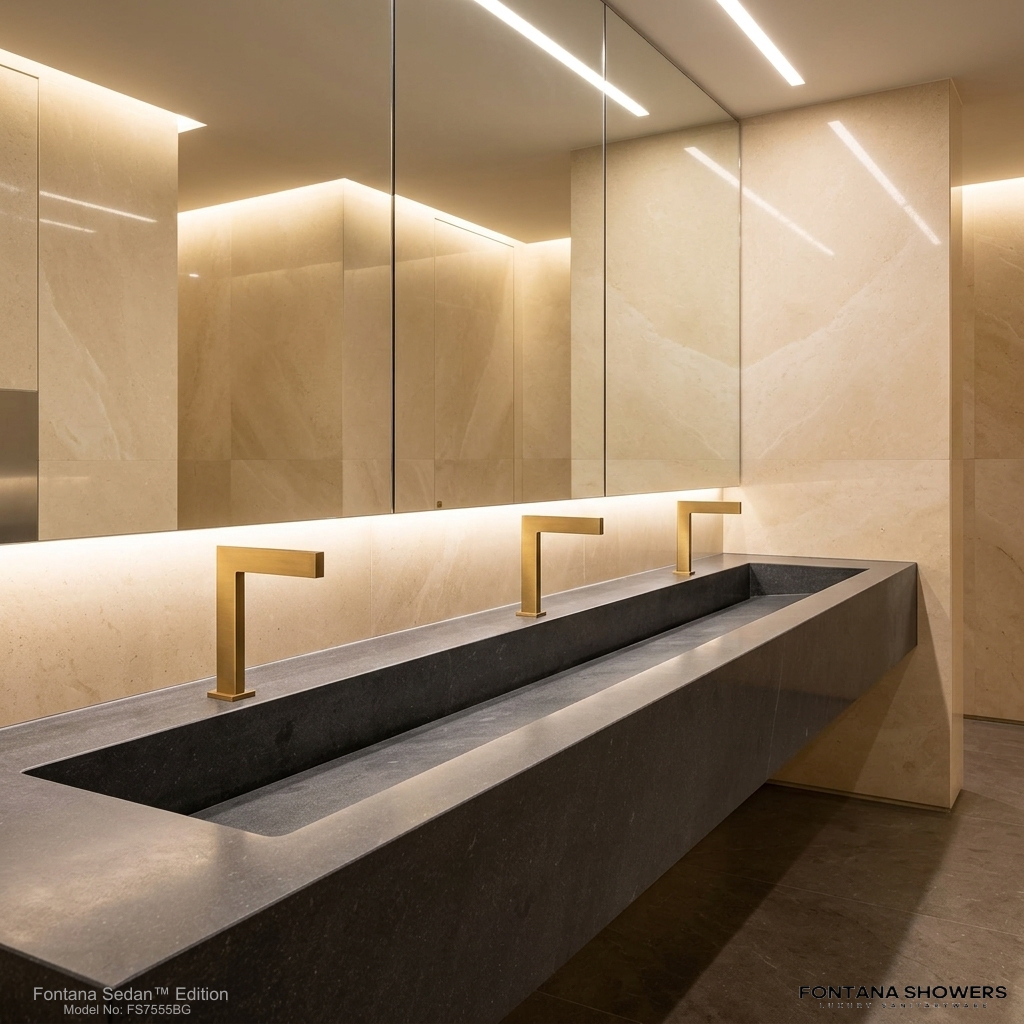 Fontana Sedan Brushed Gold Ultra-Thin Waterfall Touchless Sink Faucet FS7555BG