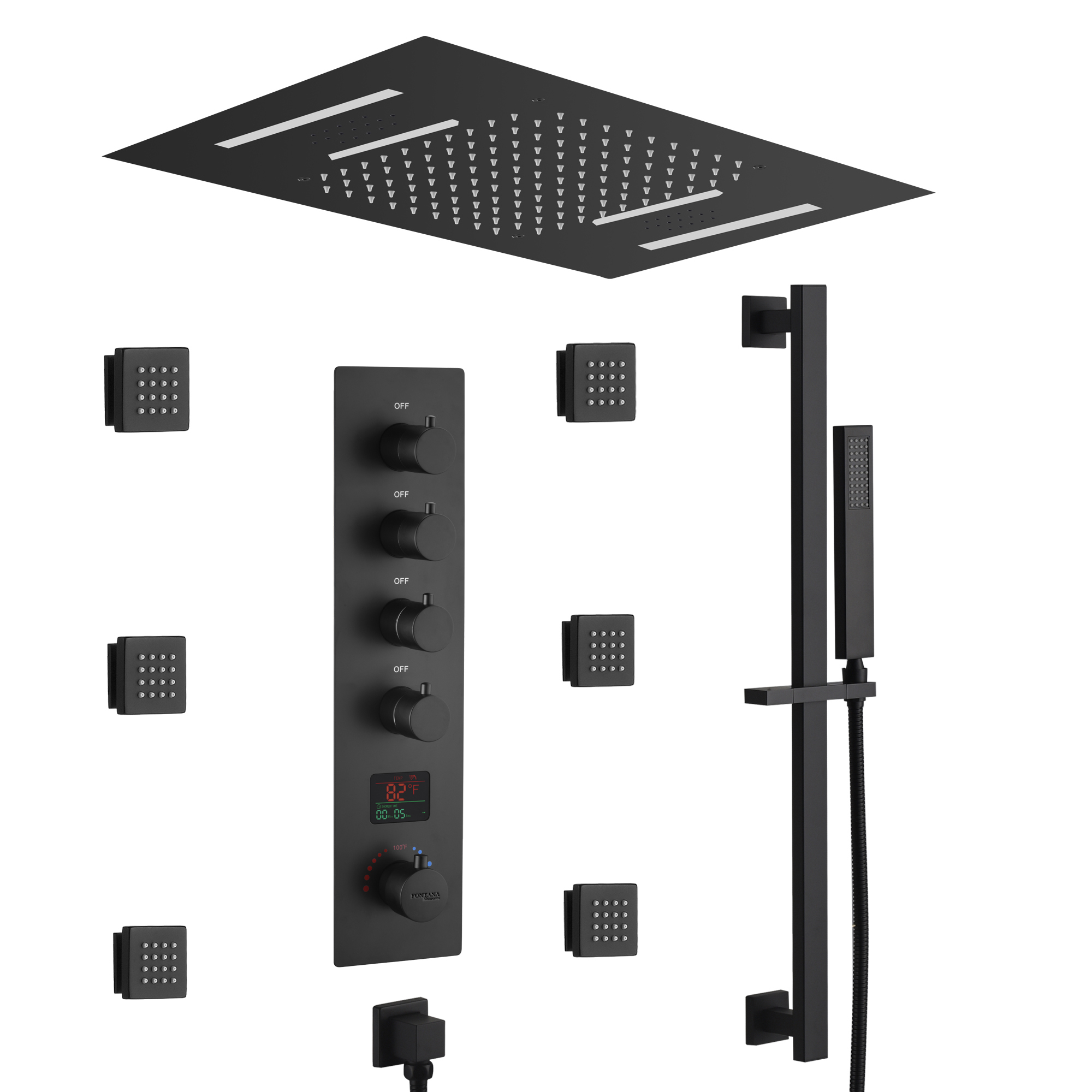 Fontana Le Portel Matte Black Digital 4 Function Luxury Shower Set | 4 ...