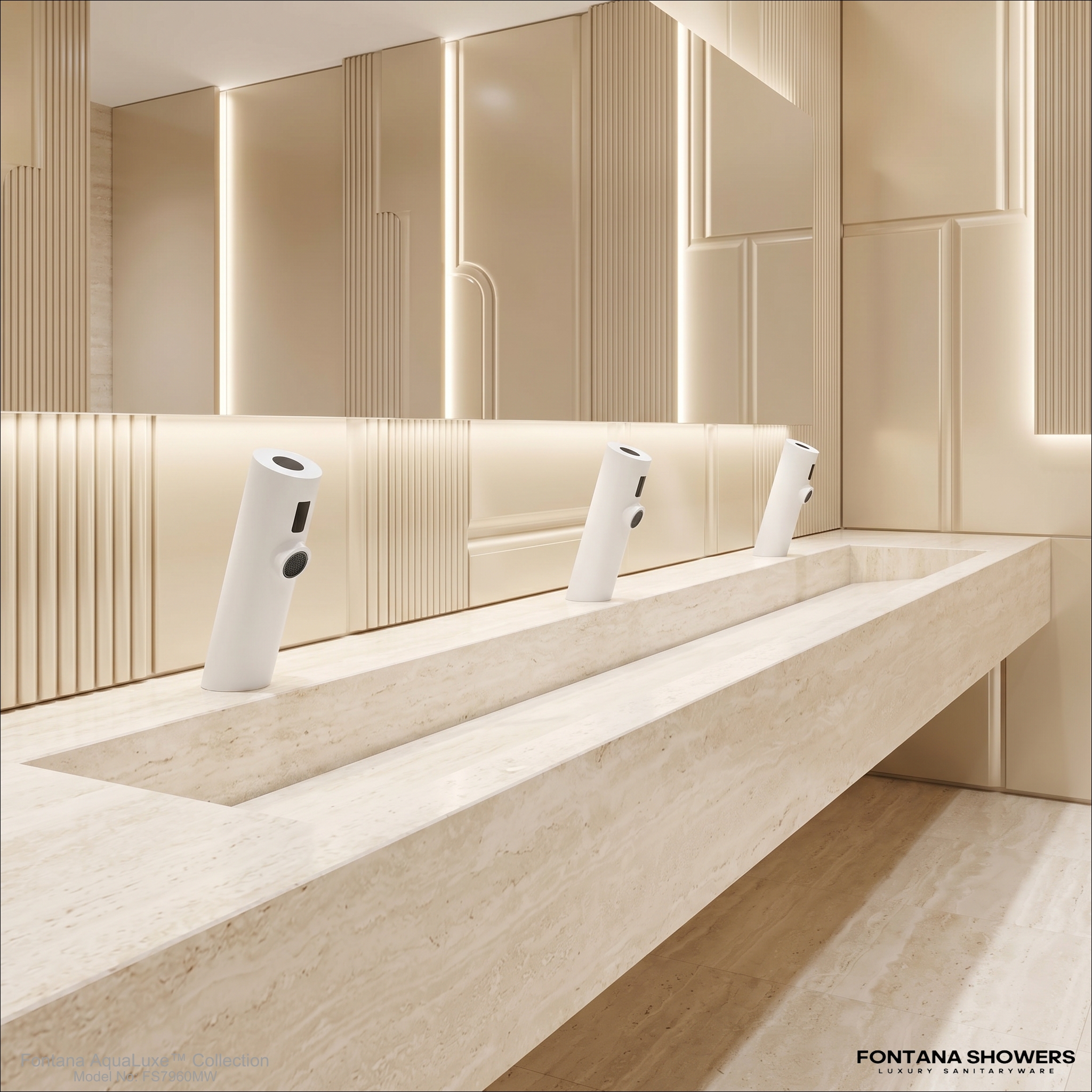 FontanaAuraFlow Matte White Double Touchless Sensor Bathroom Faucet FS7960MW