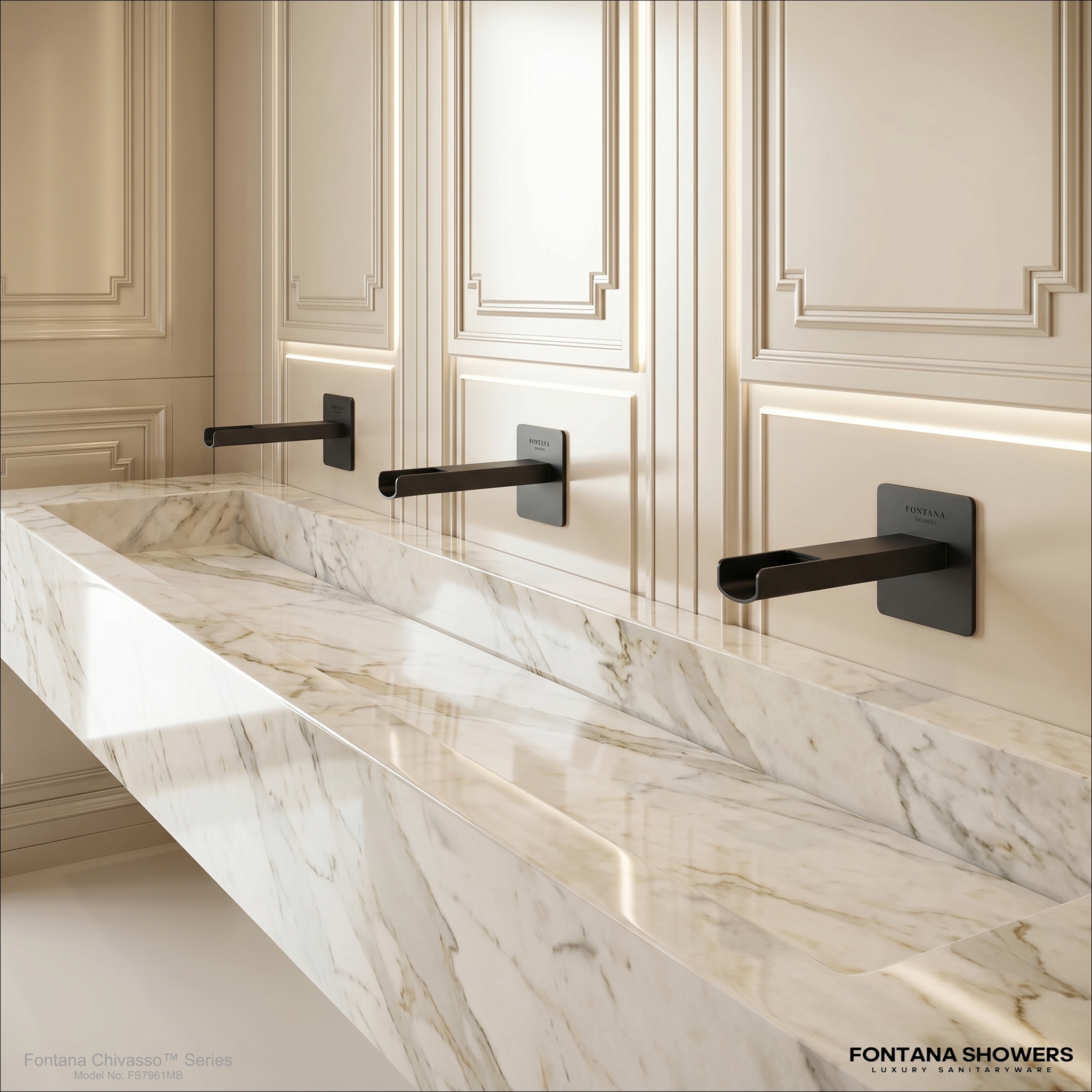 Fontana Chivasso Matte Black Wall-Mounted Touchless Faucet Waterfall Design FS7961MB