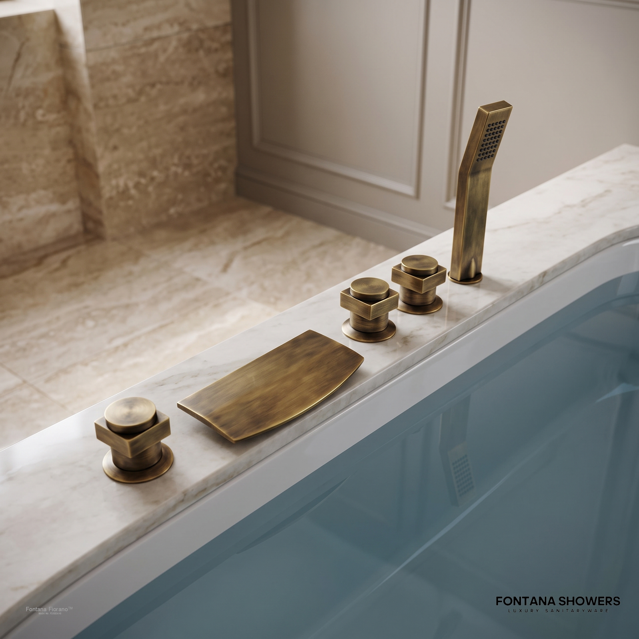 Antique Brass Triple-Handle Bathtub Faucet Set