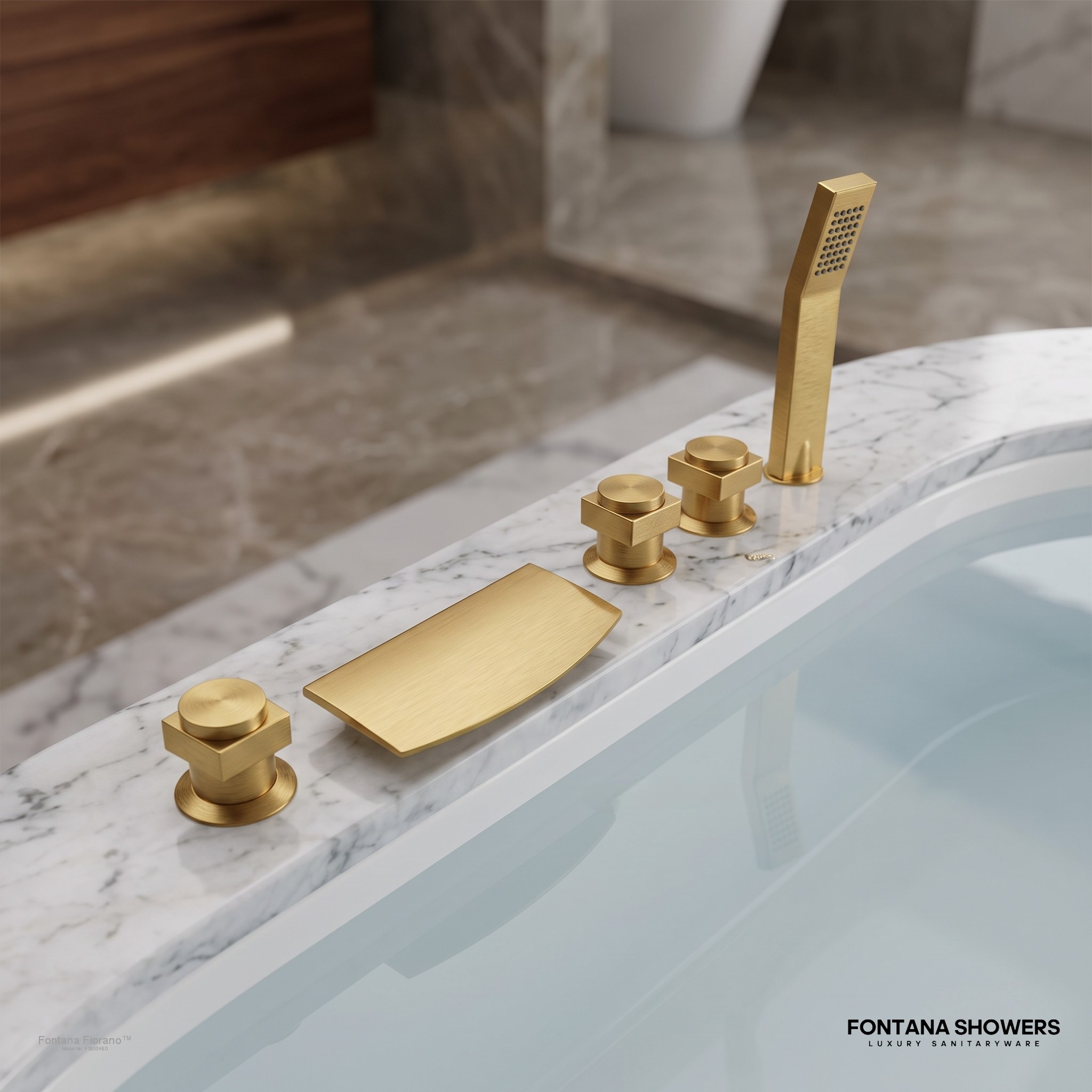Brushed Gold Bathtub Faucet with Hand Shower