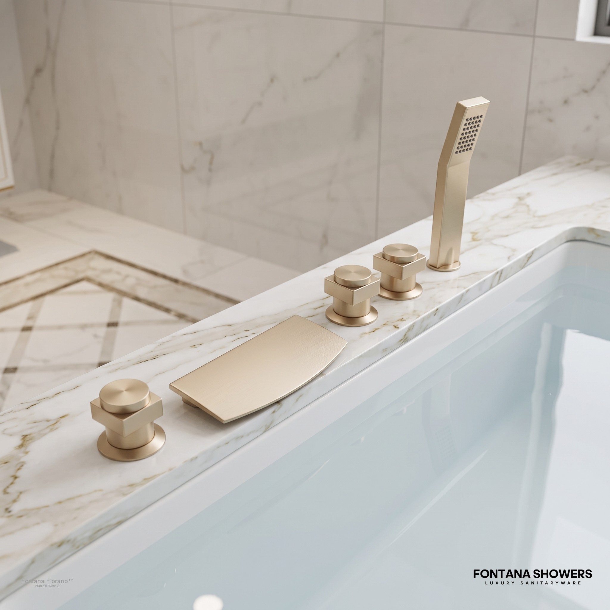 Champagne Triple-Handle Bathtub Faucet Set