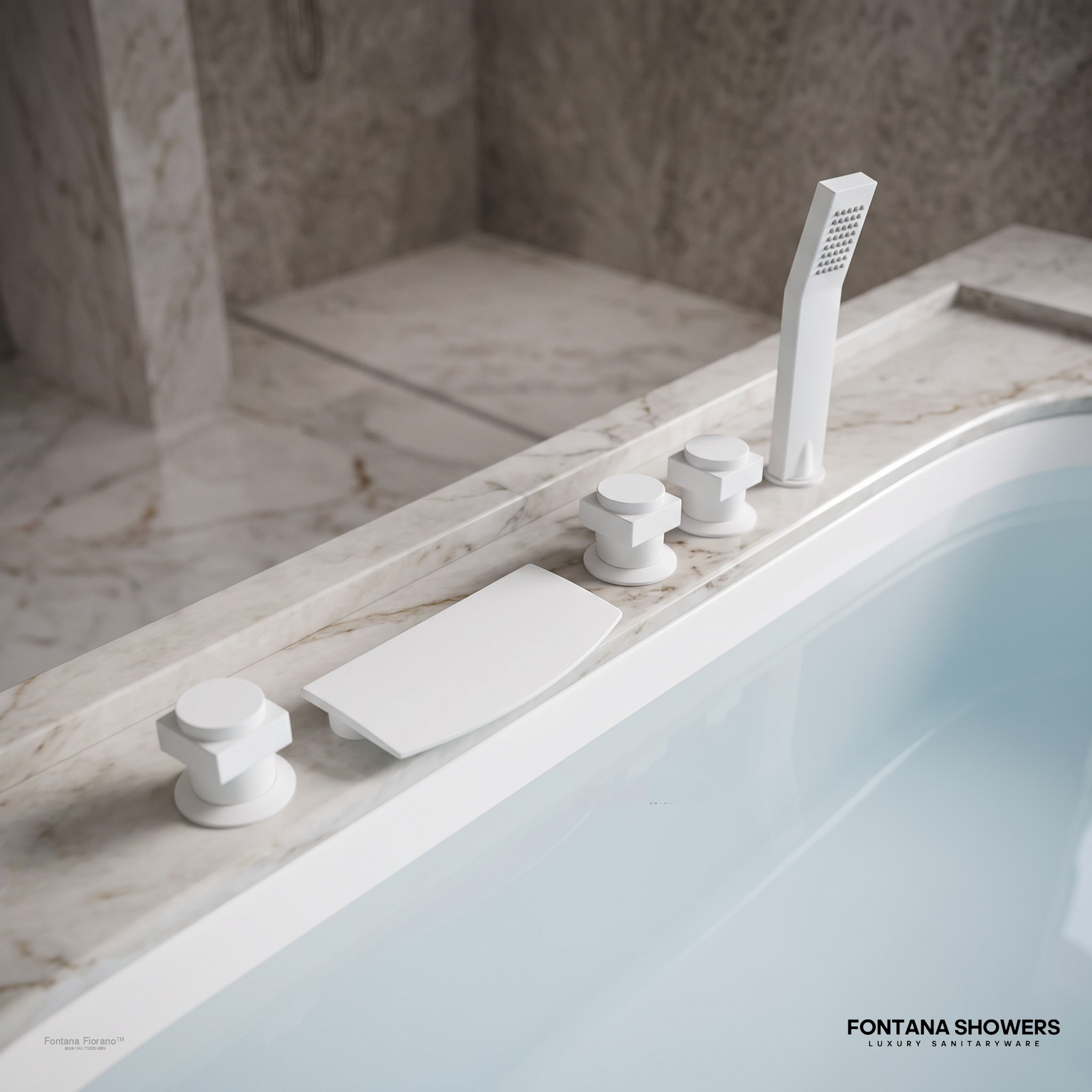 Matte White Bathtub Faucet with Hand Shower