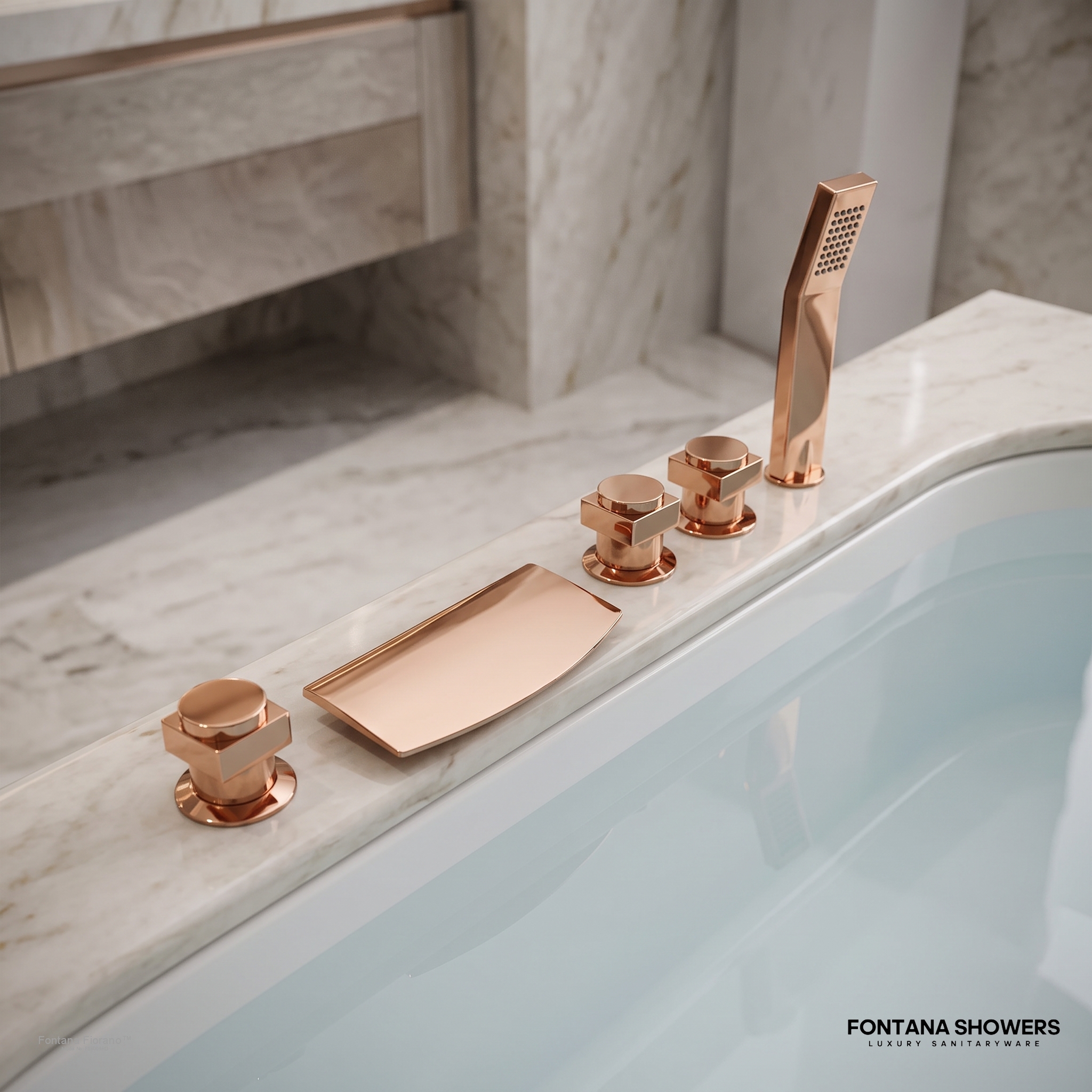 Rose Gold Triple-Handle Bathtub Faucet Set