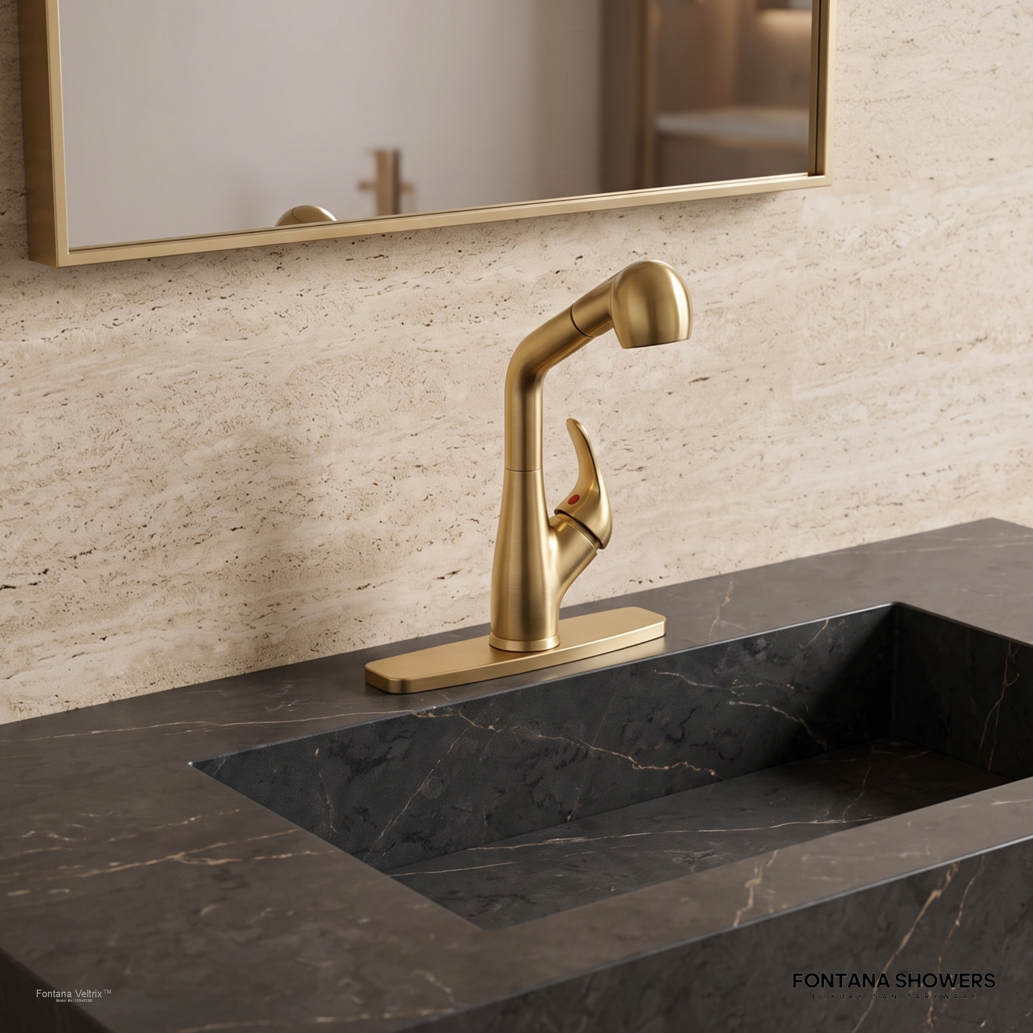 Fontana Veltrix Line RV Brushed Gold Deck Mounted Pull-Out Faucet - FS9453BG
