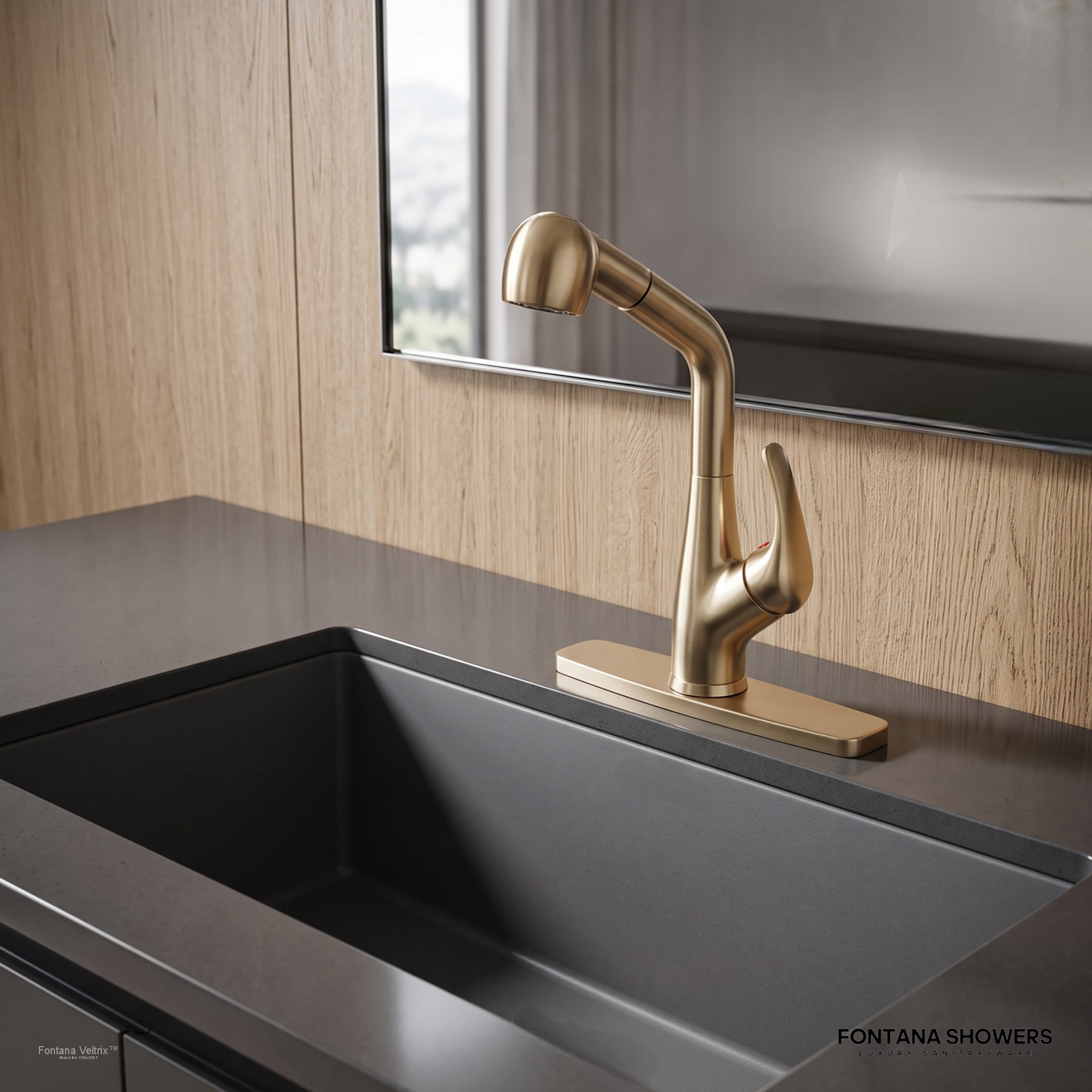 Fontana Veltrix Line RV Champagne Single Handle Dual Control Pull-Out Faucet - FS9453CP