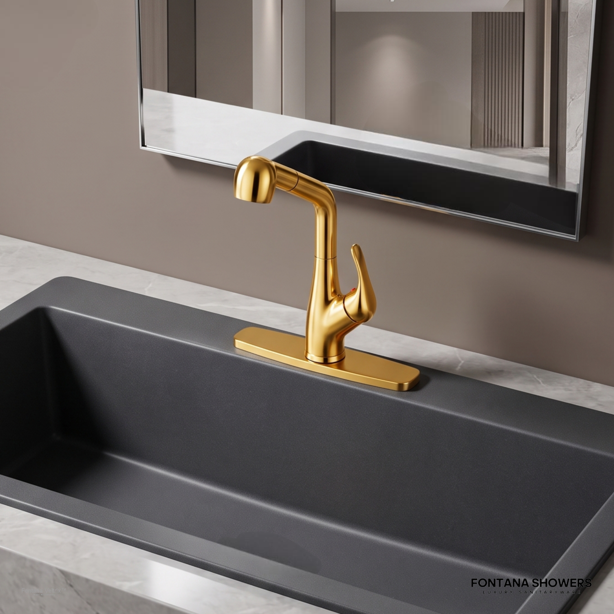 Fontana Veltrix Line RV Gold Single Handle Deck Mounted Pull-Out Travel Faucet - FS9453GL
