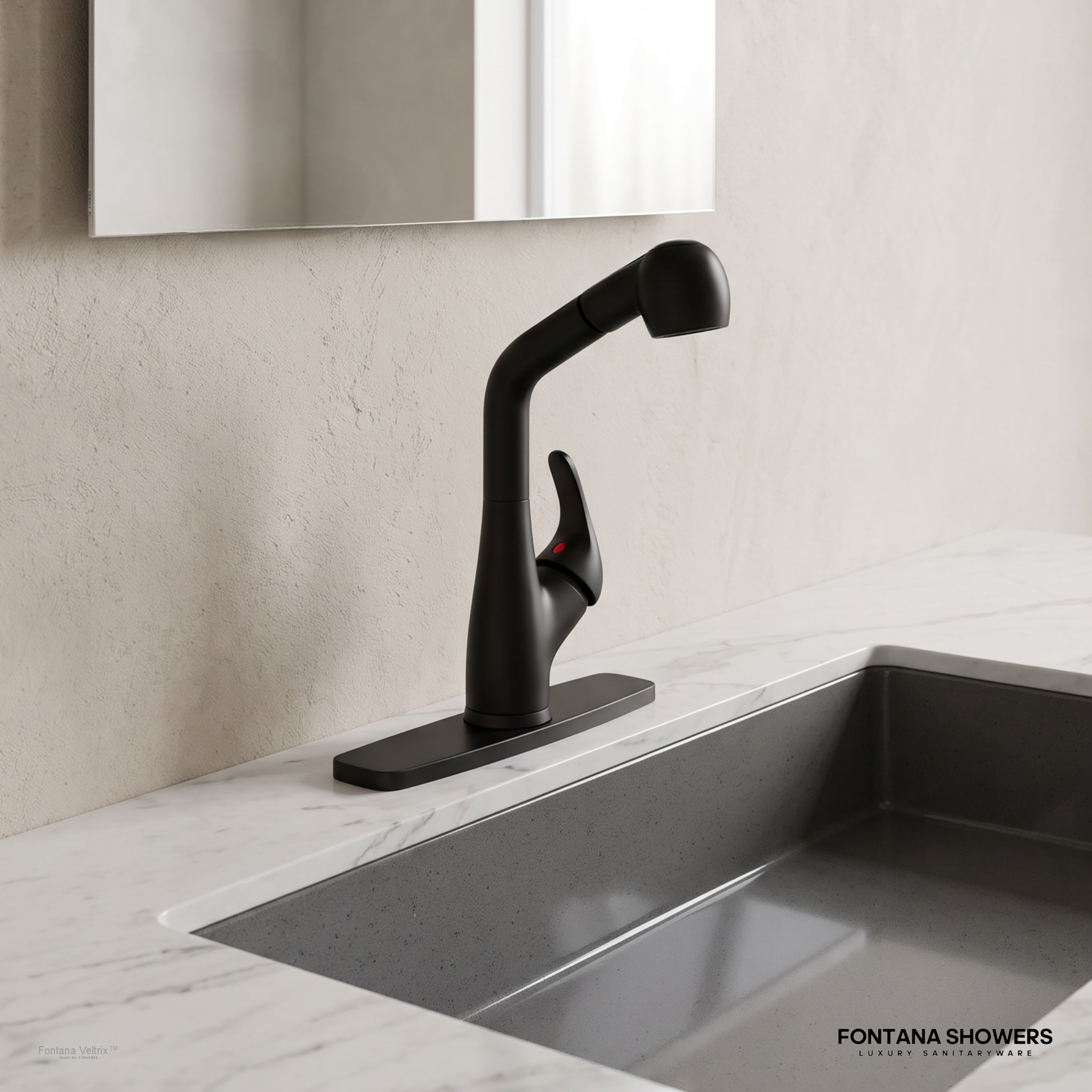 Fontana Veltrix Line Matte Black Deck Mounted RV Travel Pull-Out Faucet - FS9453MB