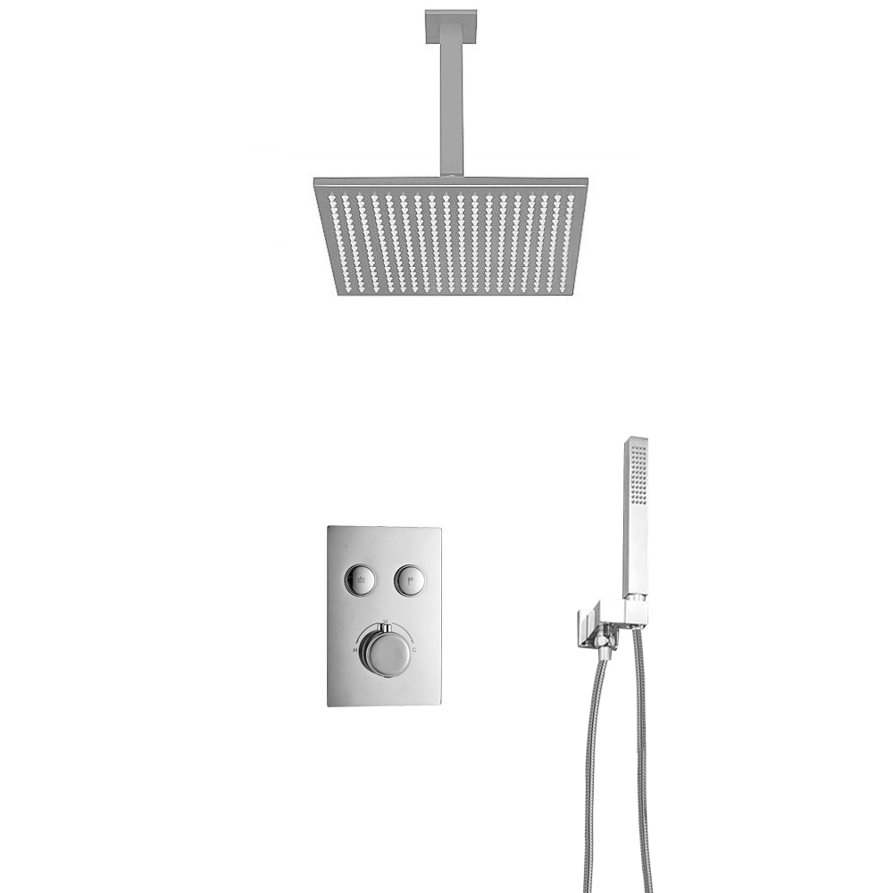 Fontana Chicago Chrome Ceiling Mount Rainfall Shower Head with Handheld Spray and Dual Function Thermostatic Mixer