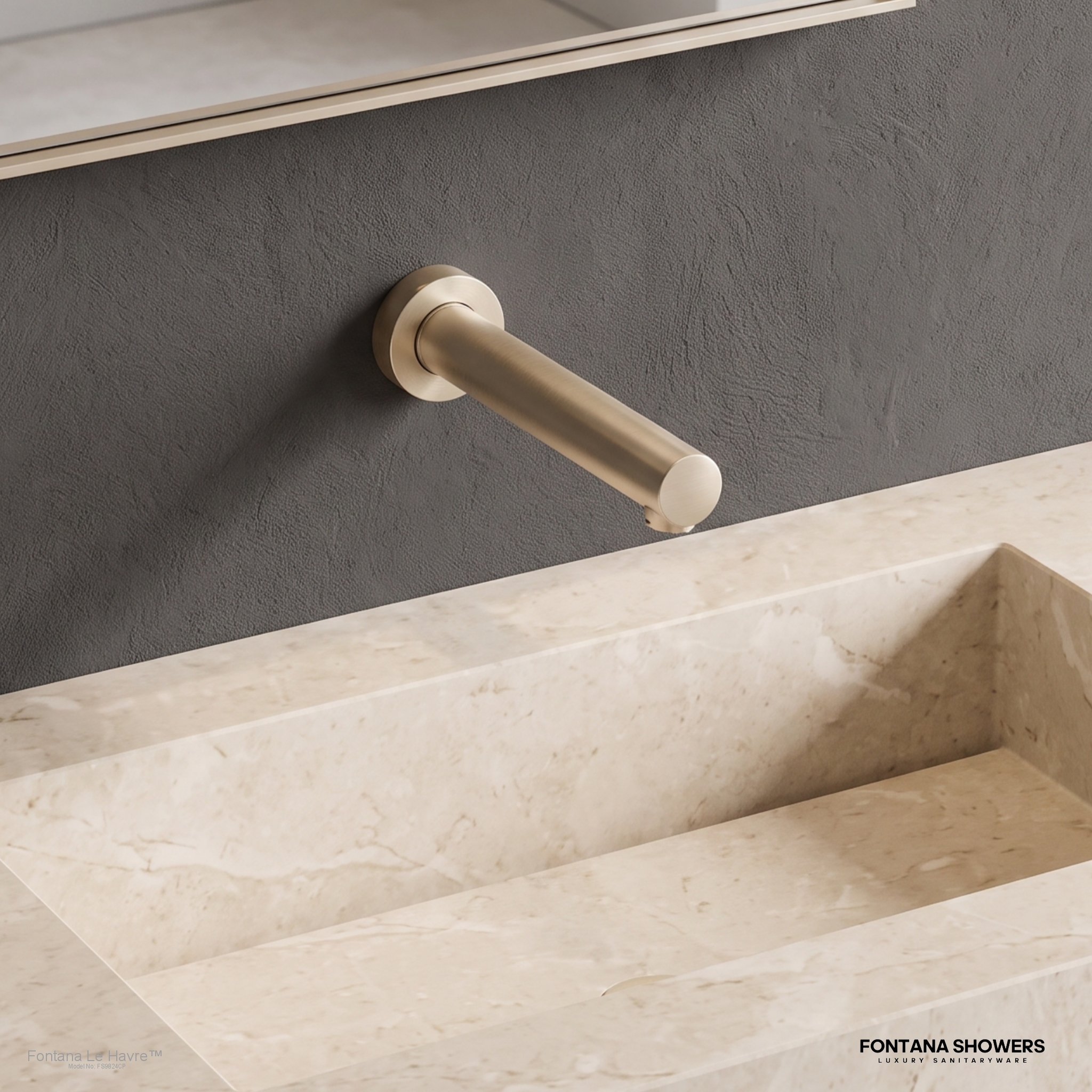 Fontana Le Havre Edition wall mount sensor faucet in champagne finish