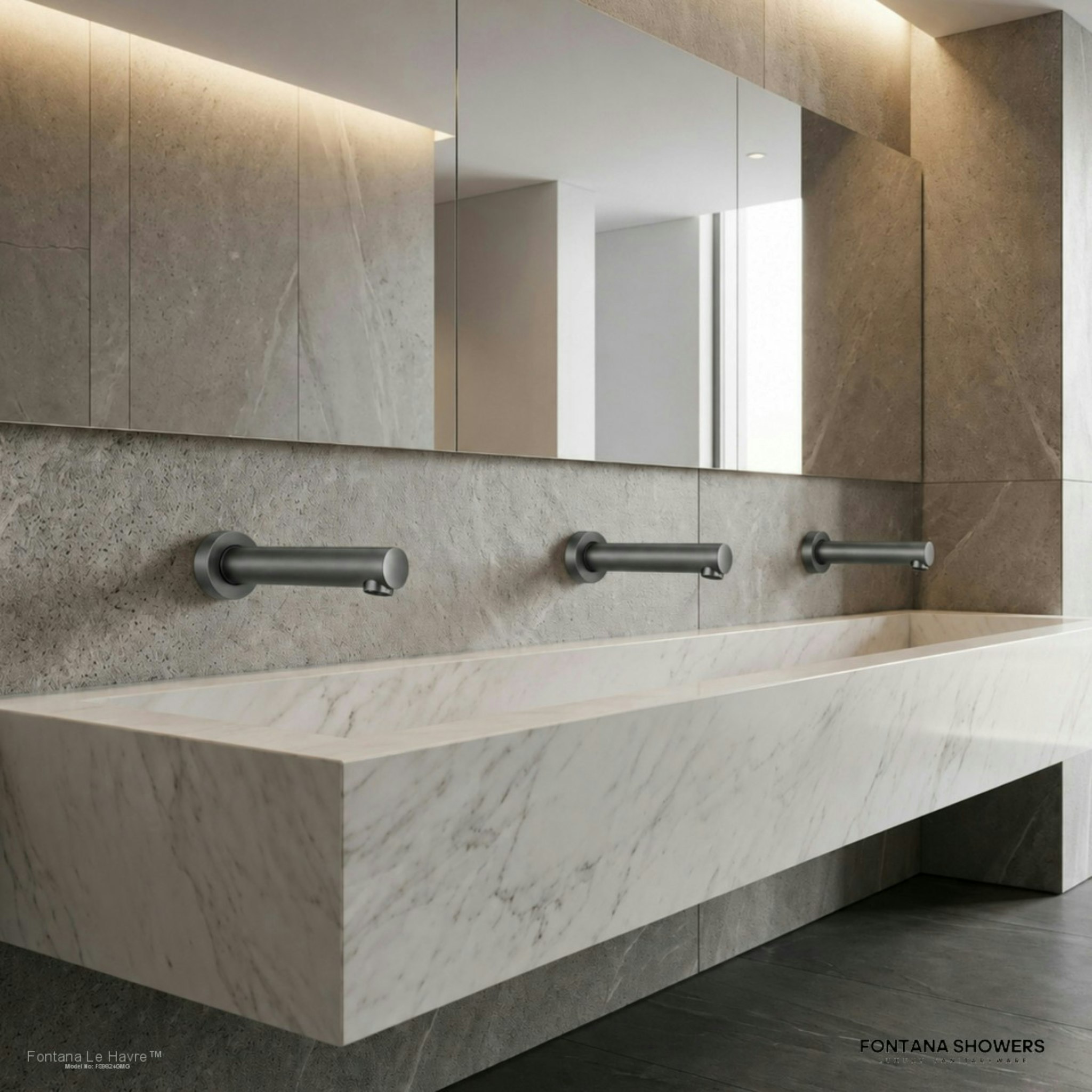 Fontana Le Havre Edition wall mount sensor faucet in gun metal gray