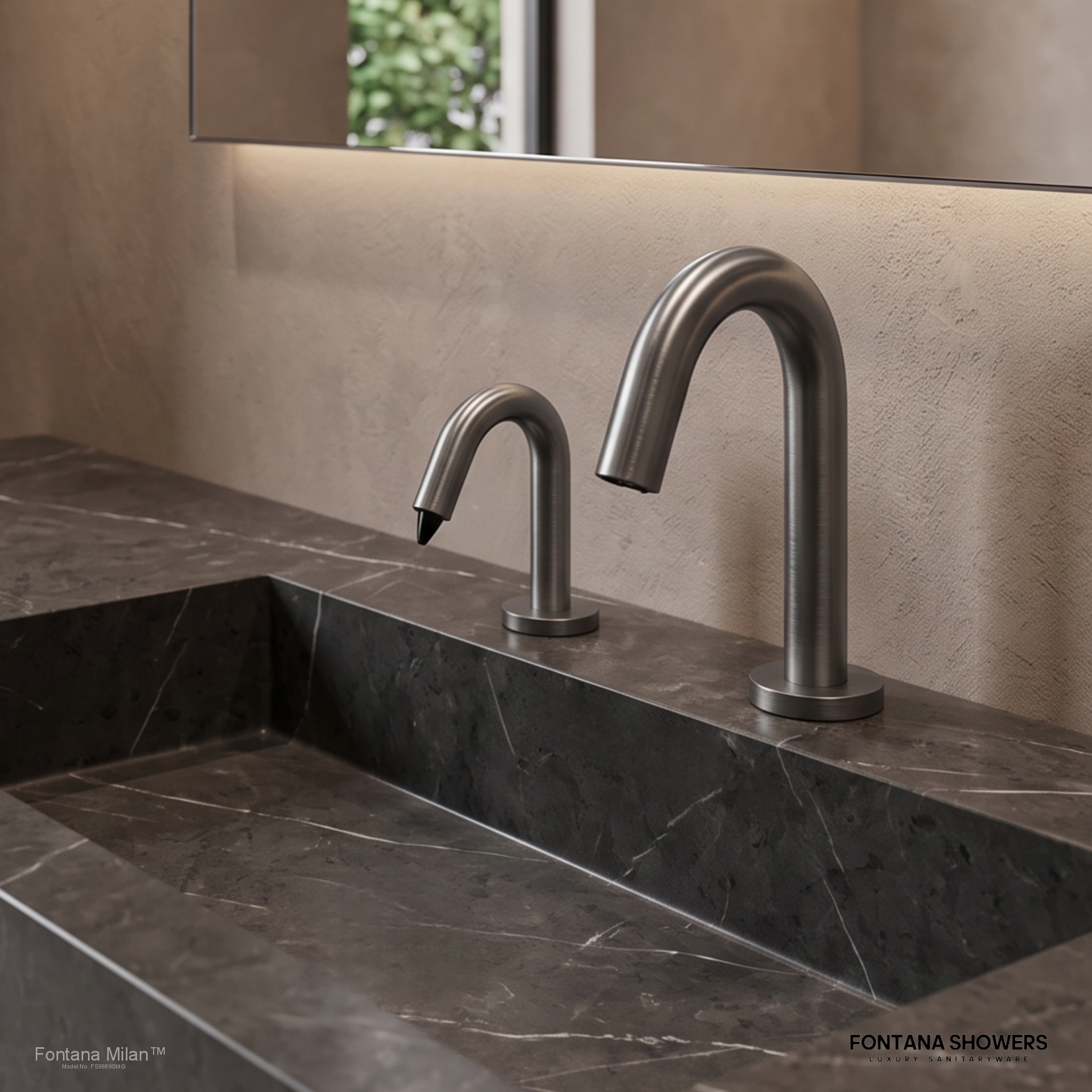 Fontana Milan Gun Metal Gray Sensor Faucet and Automatic Soap Dispenser Set - FS9889GMG