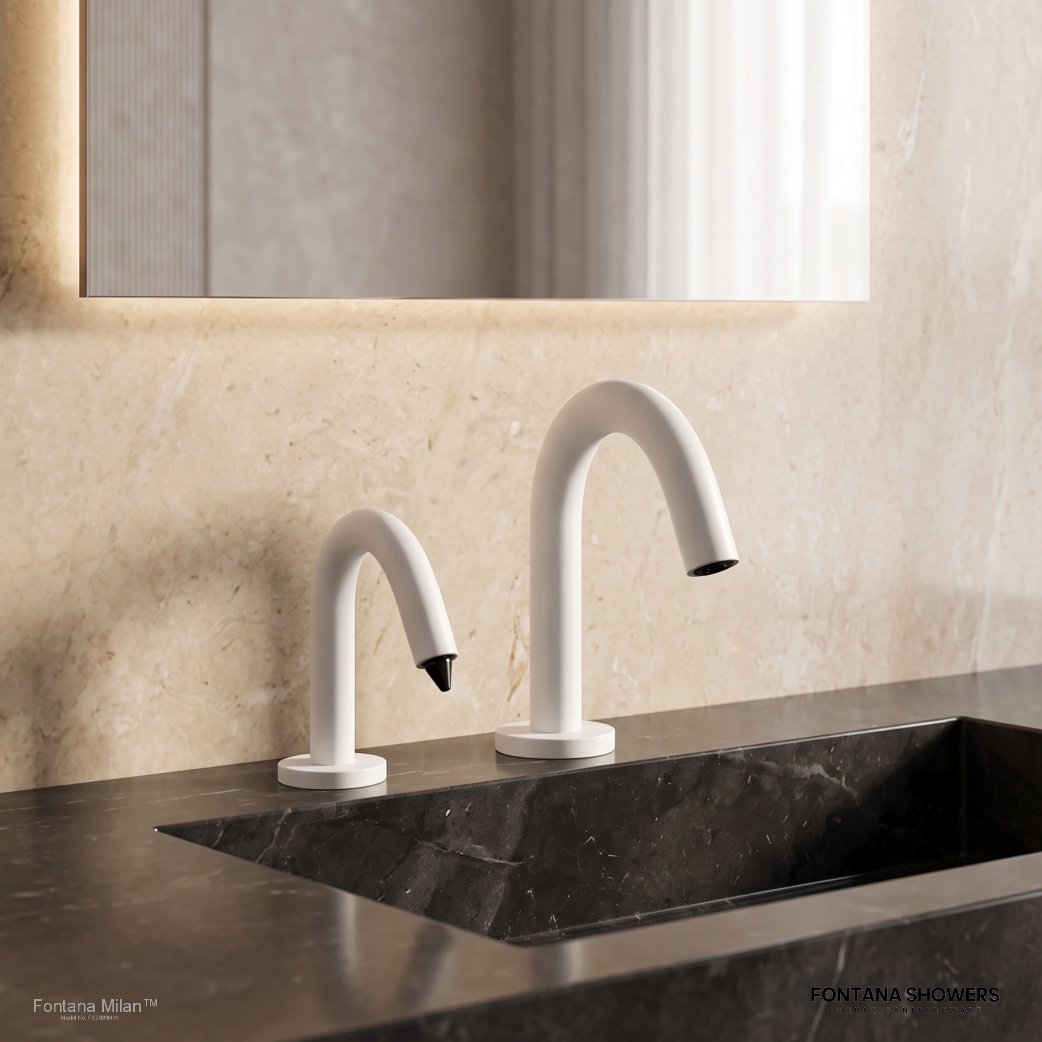 Fontana Milan Matte White Sensor Faucet and Automatic Soap Dispenser Set - FS9889MW