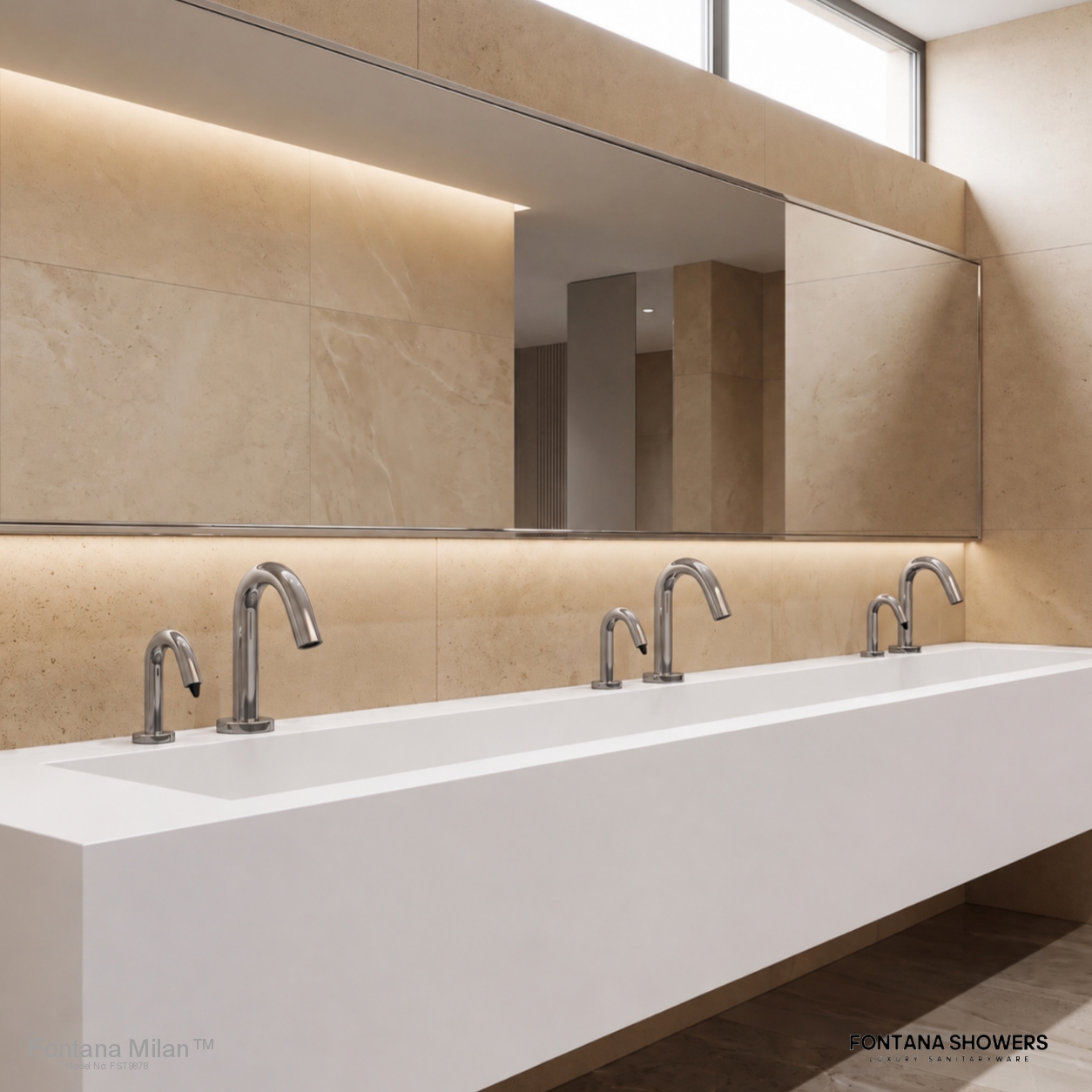 Fontana Denver Goose Neck Chrome Dual Automatic Commercial Sensor Faucet and Soap Dispenser - FST9878