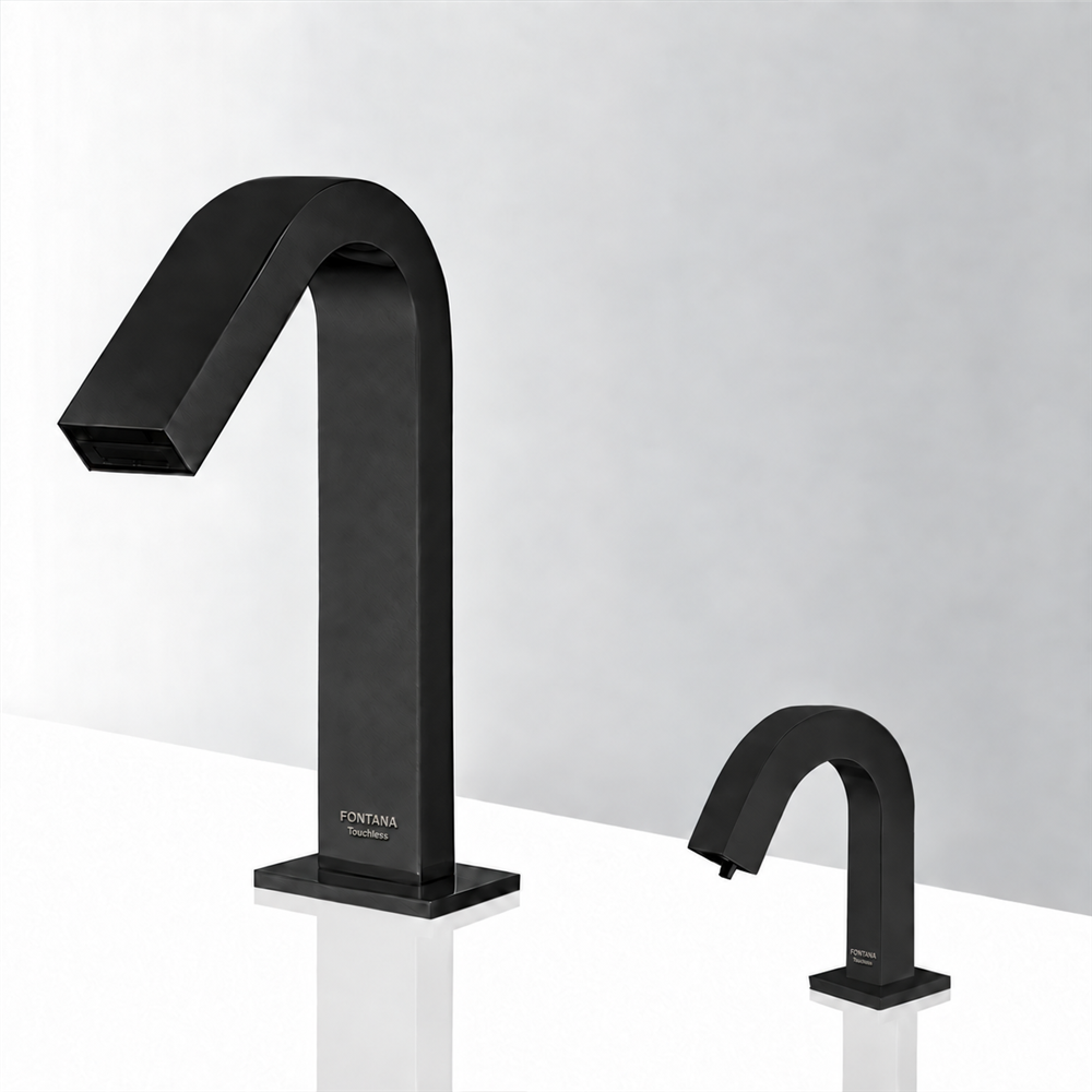 Fontana Commercial Automatic Matte Black Motion Sensor Faucet and Automatic Soap Dispenser