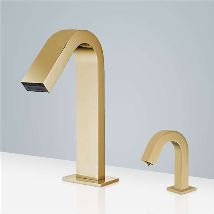 Fontana Commercial Automatic Brushed Gold Motion Sensor Faucet and Automatic Soap Dispenser